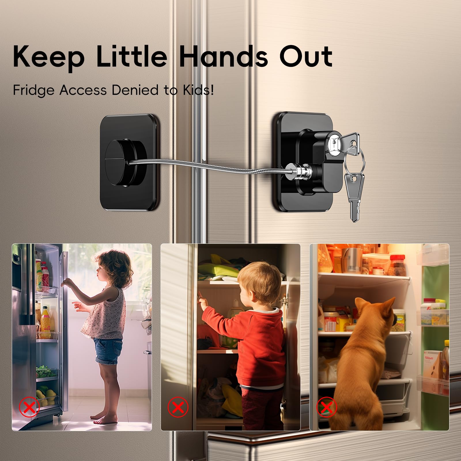 2 Pack Refrigerator Door Locks, Child Proof Fridge Lock for Kitchen Freezer, Cabinets and Drawers, Air Oven Air Fryer, Closets, Windows, Doors-No Tools Need or Drill (Patent)