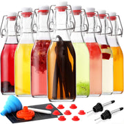 8-Pack 8.5oz Flip Top Glass Bottles, Swing Top Beer Brewing Bottle for Fermentation, Kombucha, Kefir, Vanilla Extract, Coquito, Juice, Soda, Tea - Airtight Stopper Cap Lid, Bonus 2 Bottle Pourers