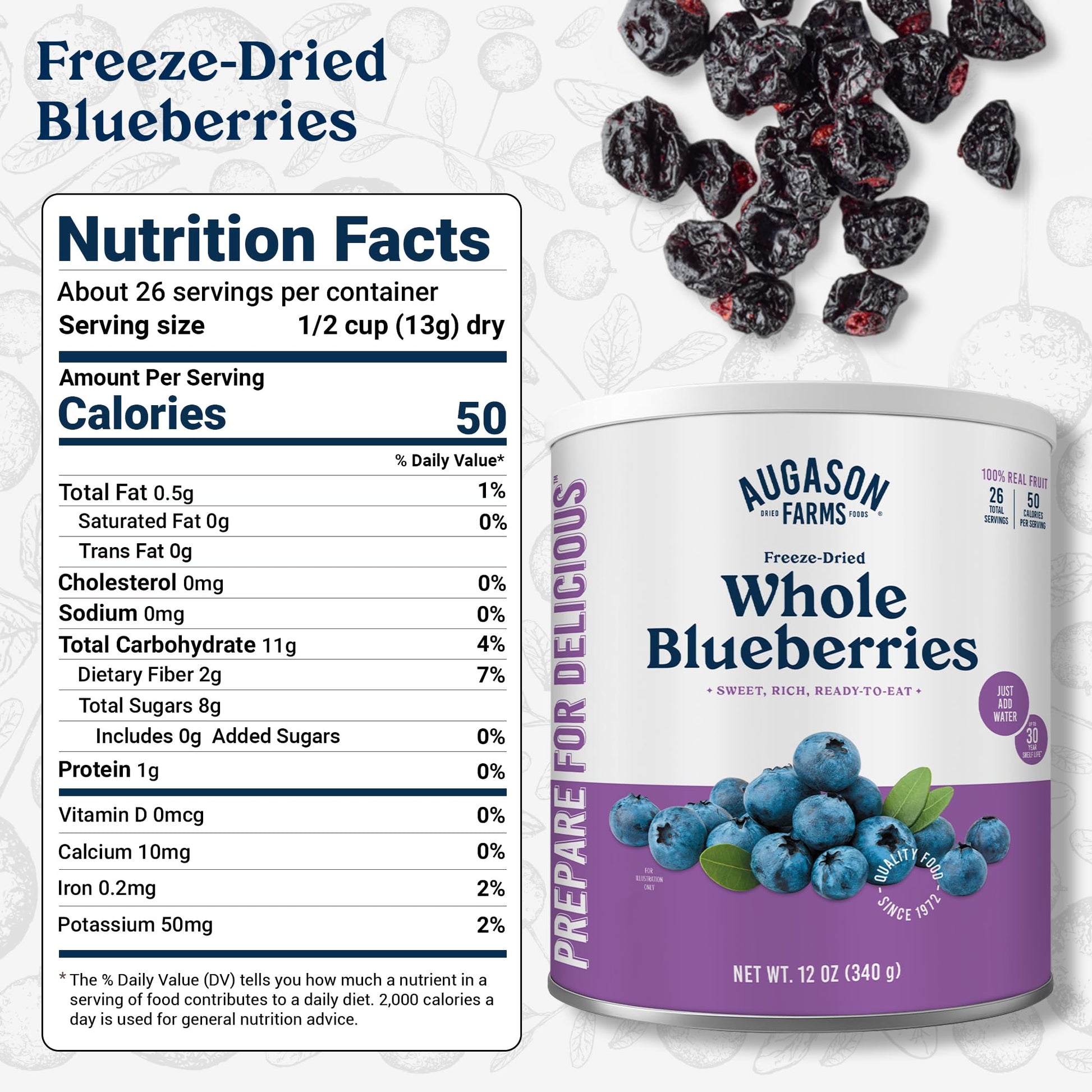 Augason Farms Dried Whole Blueberries Can – Dried Fruit for Baking & Emergency Food Supply – Dehydrated Camping Food with Long Shelf Life for Everyday Meal – 26 Servings