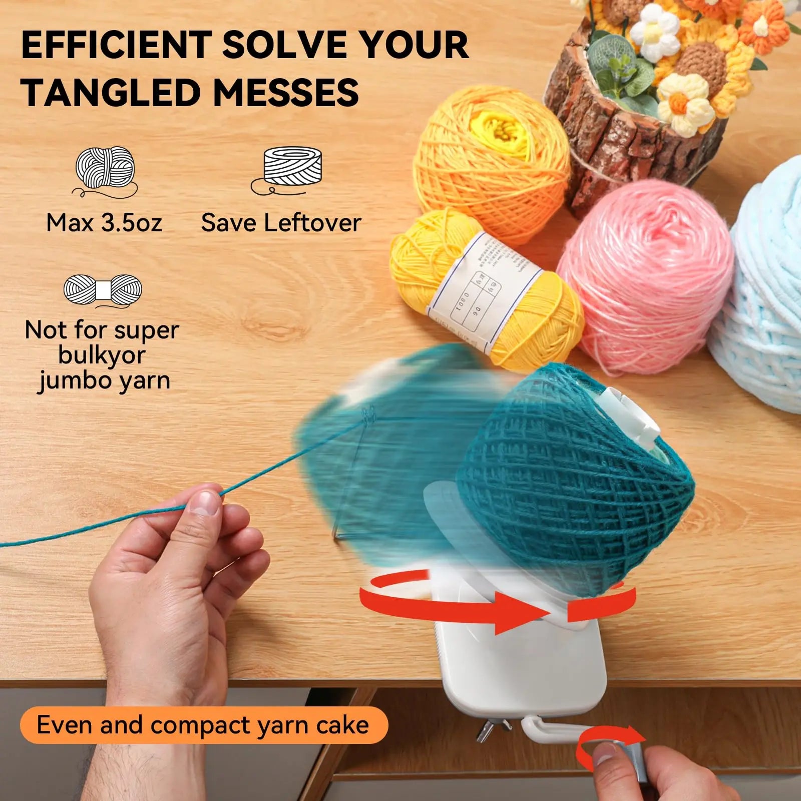 SPEENSUN Yarn Winder, Yarn Winder for Crocheting, 3.5 OZ Easy-to-Install and Efficiently Yarn Ball Winder with Lower Noise, Yarn Spinner for Crochet and Knitting Lover for Yarns Below Size 5