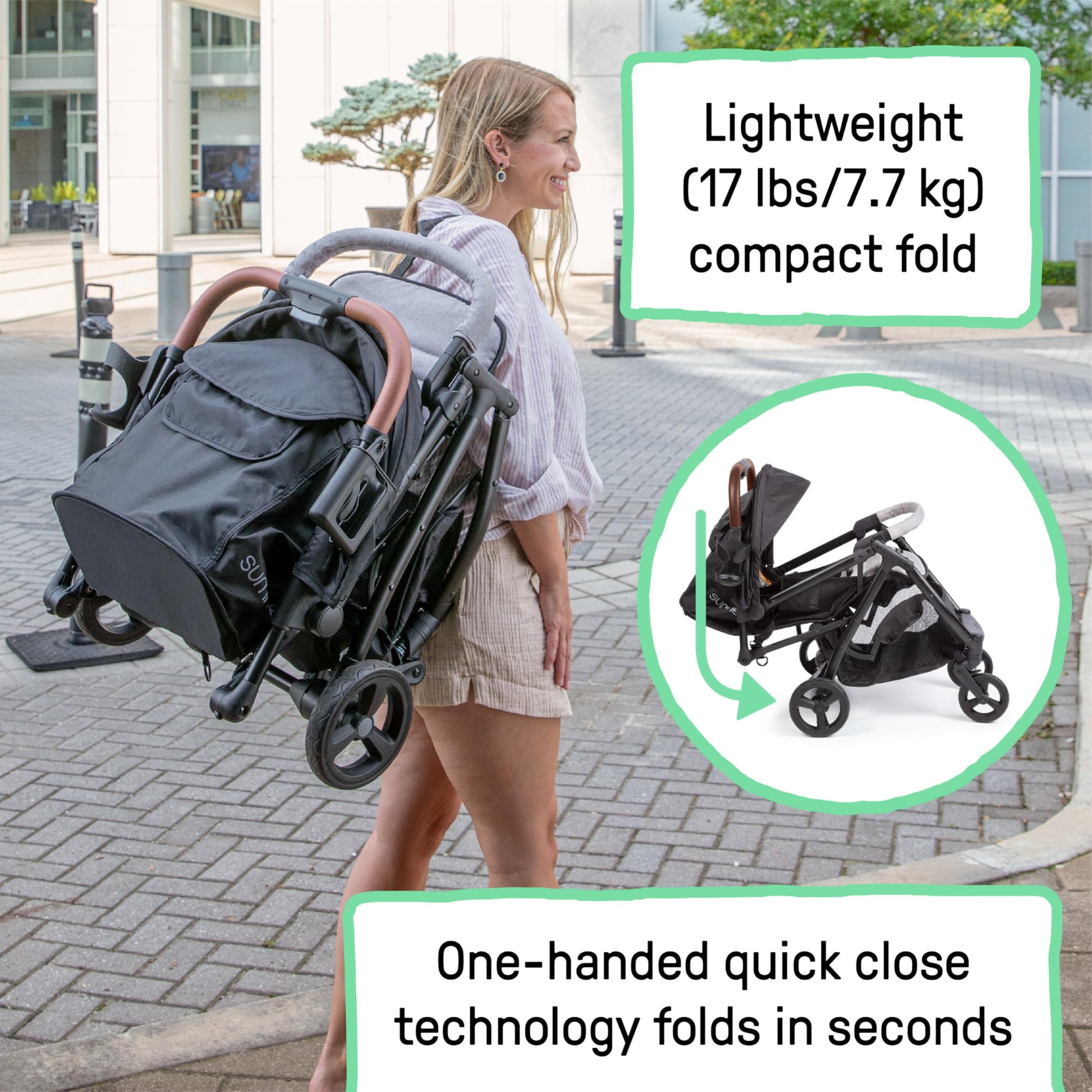 Summer Infant Ingenuity 3Dquickclose CS+ Compact Fold Stroller – Lightweight Stroller with Oversized Canopy, Extra-Large Storage and Compact Fold, Gray