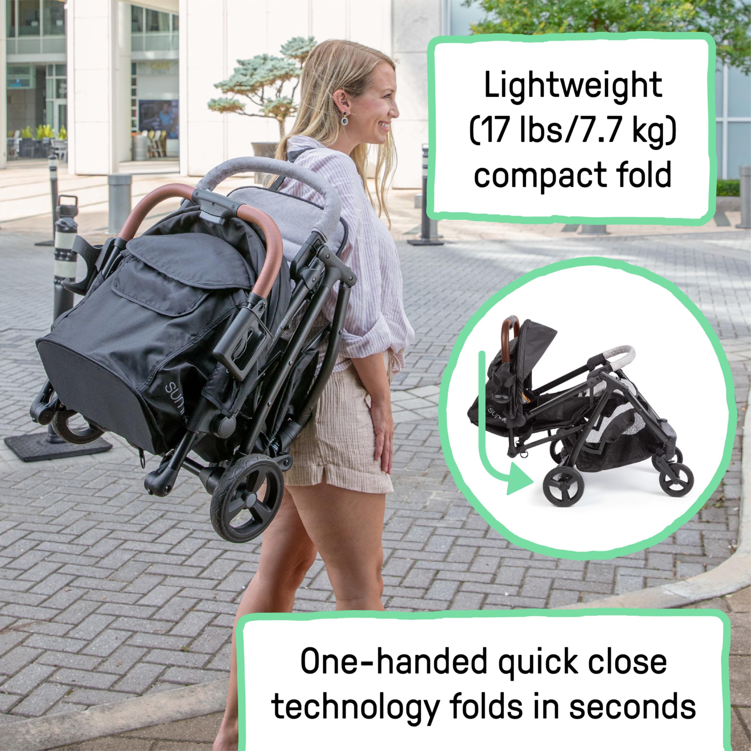 Summer Infant Ingenuity 3Dquickclose CS+ Compact Fold Stroller – Lightweight Stroller with Oversized Canopy, Extra-Large Storage and Compact Fold, Gray