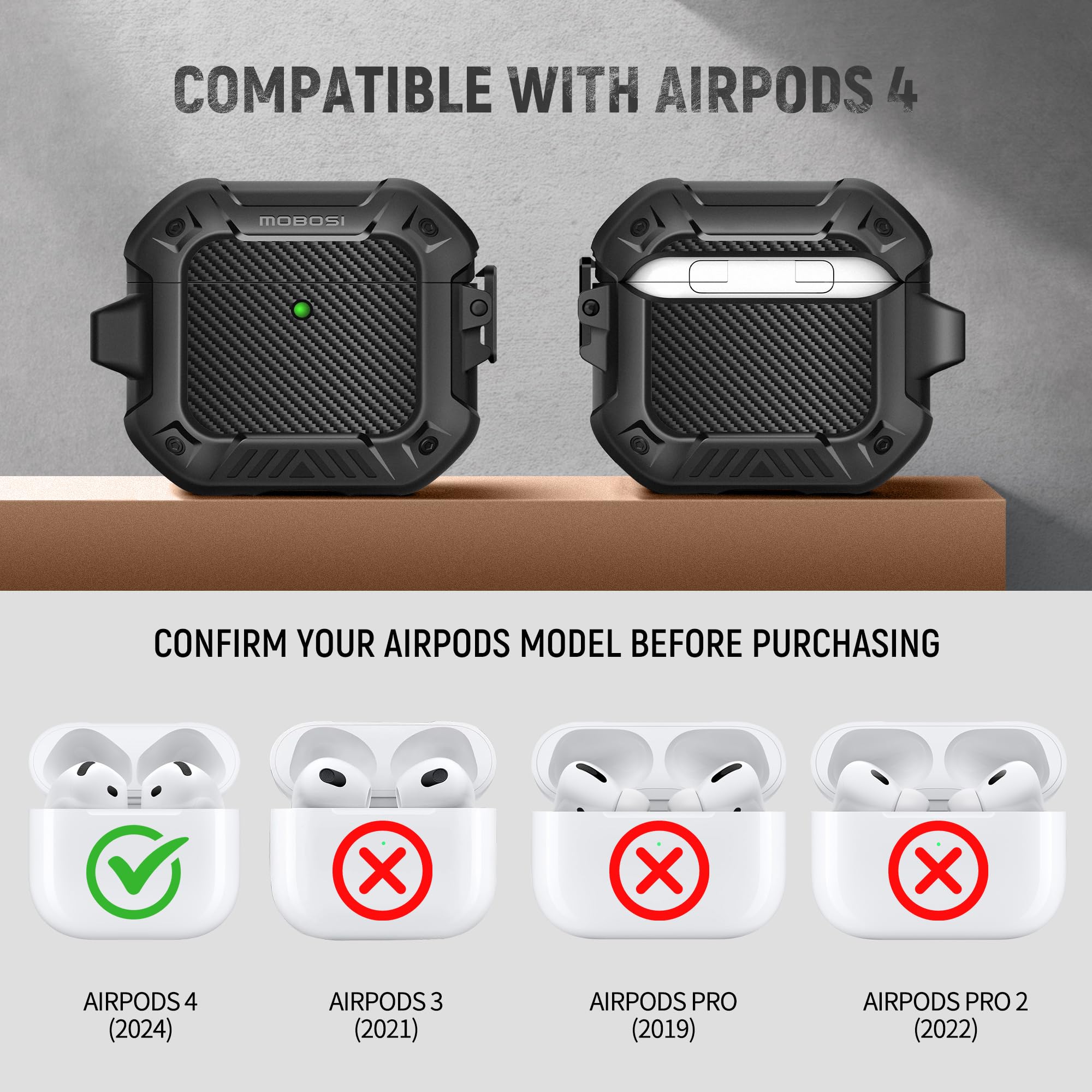 MOBOSI for AirPods 4 Case with Cleaner Kit, Compatible with AirPods 4th Generation Case Cover (2024) with Secure Lock & Keychain, Powerful Drop Protection, Shockproof Protective Hard Shell, Black