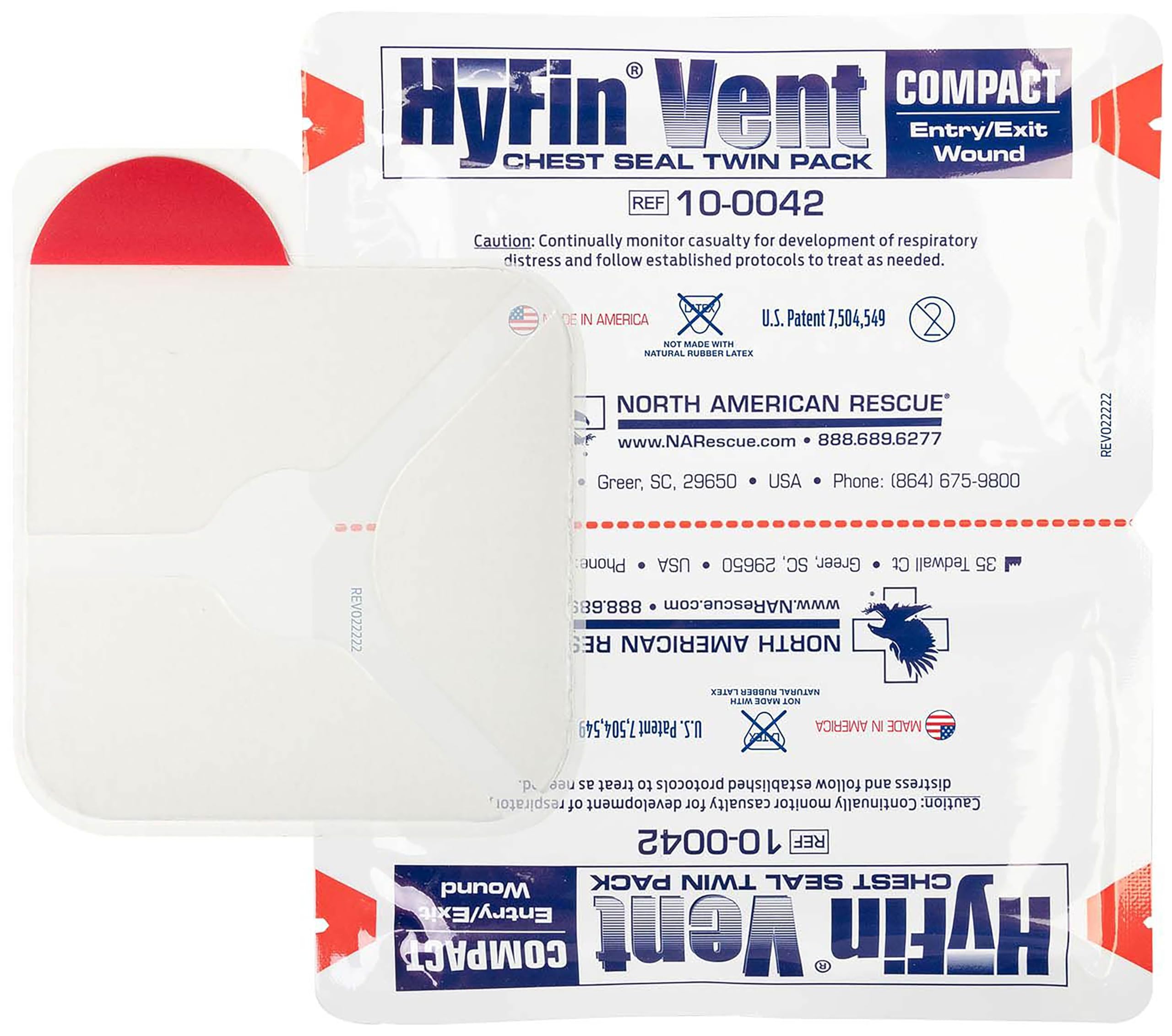 North American Rescue HyFin Vent Chest Seal (Twin Pack) NAR Vented Compact Chest Seals for Wounds, Trauma (10-0042)