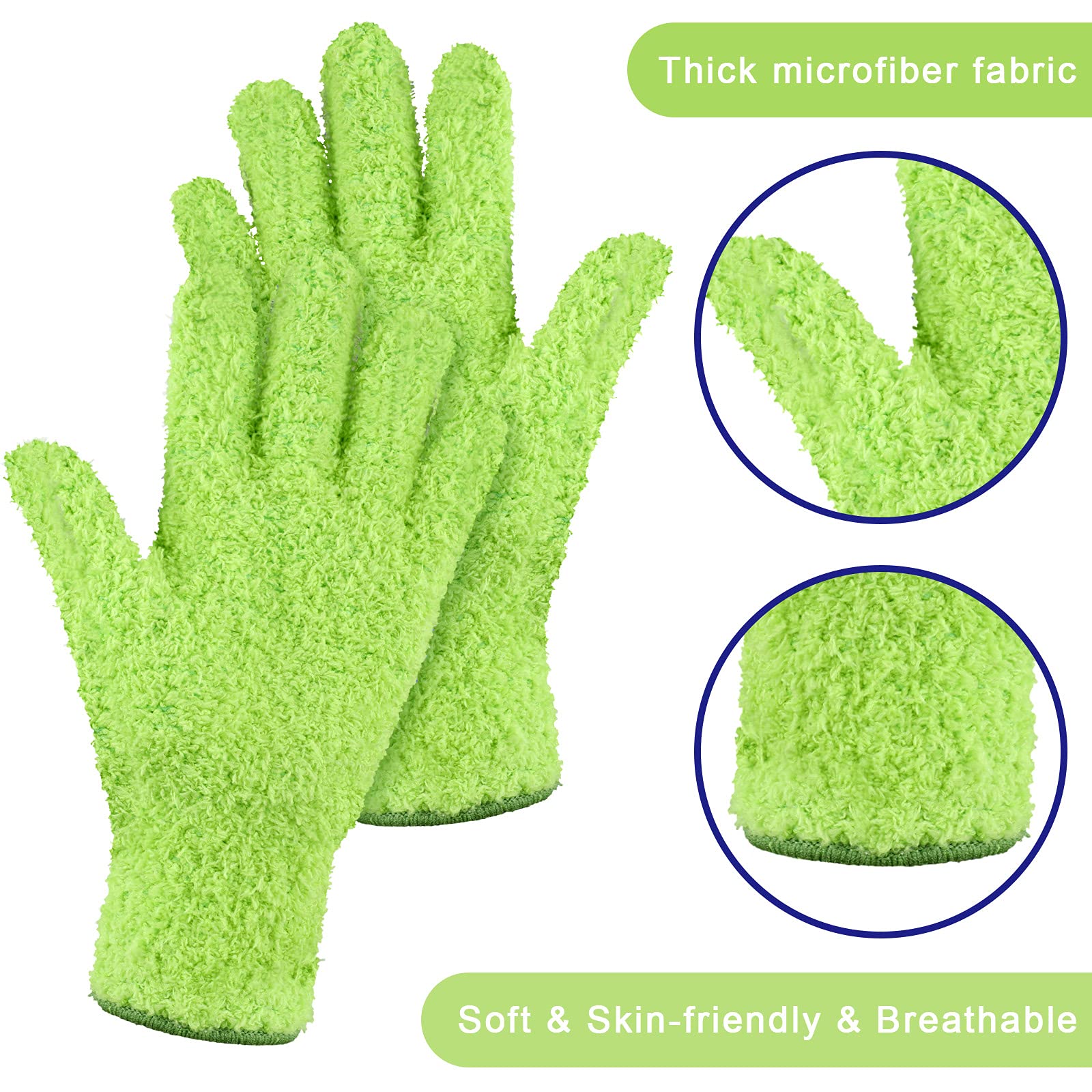 Patelai 3 Pairs Microfiber Plant Dusting Gloves Leaf Cleaning Gloves for Indoor Plants, Blinds, Furniture, House(Medium,Green Yellow, Water Blue, Pink)