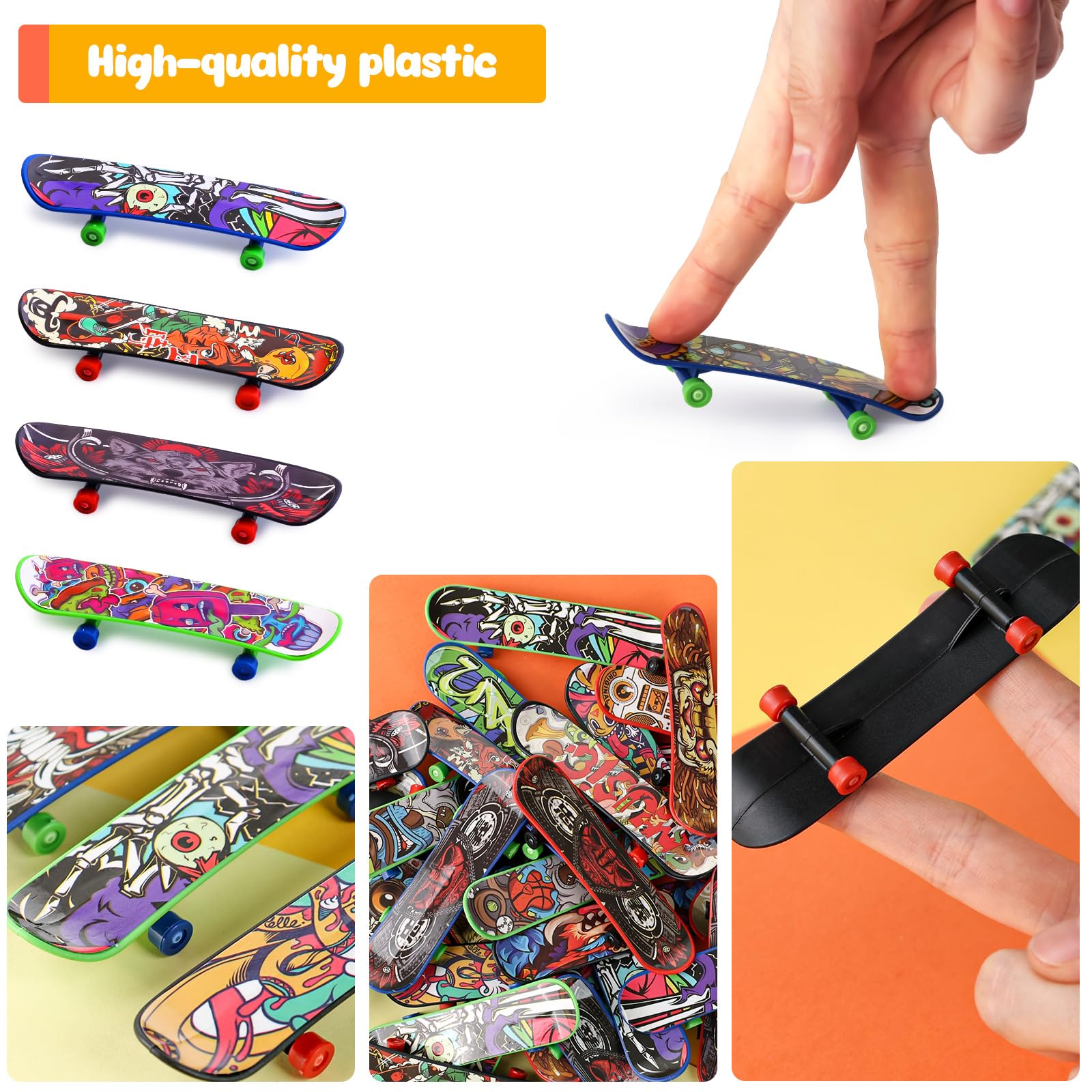 POPLAY 50PCS Mini Finger Skateboards, Finger Boards Toy Mini Skateboard for Kids Party Favors, Birthday Goodie Bag Stuffers, Classroom Prizes Exchange Gifts