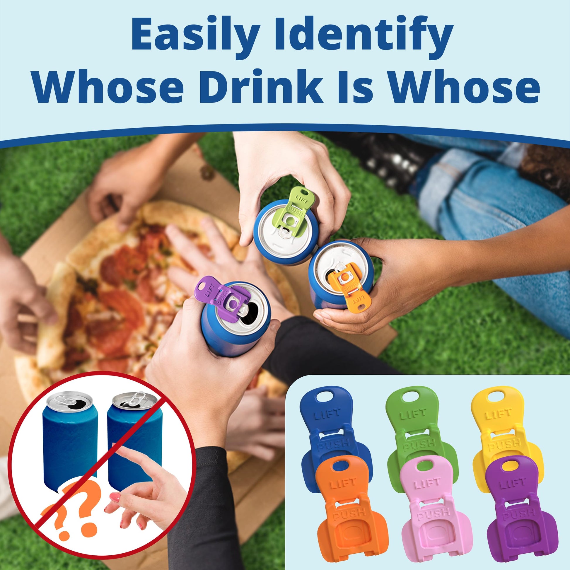 Complete Cover Easy Tab Opener New and Improved 6PK Beverage Barricade 2.0 by Avant Grub. Colorful Drink Can Protector Cap for Soda, Beer, Coke Shields From Bugs, Bees, Dust at the Party, BBQ, Beach