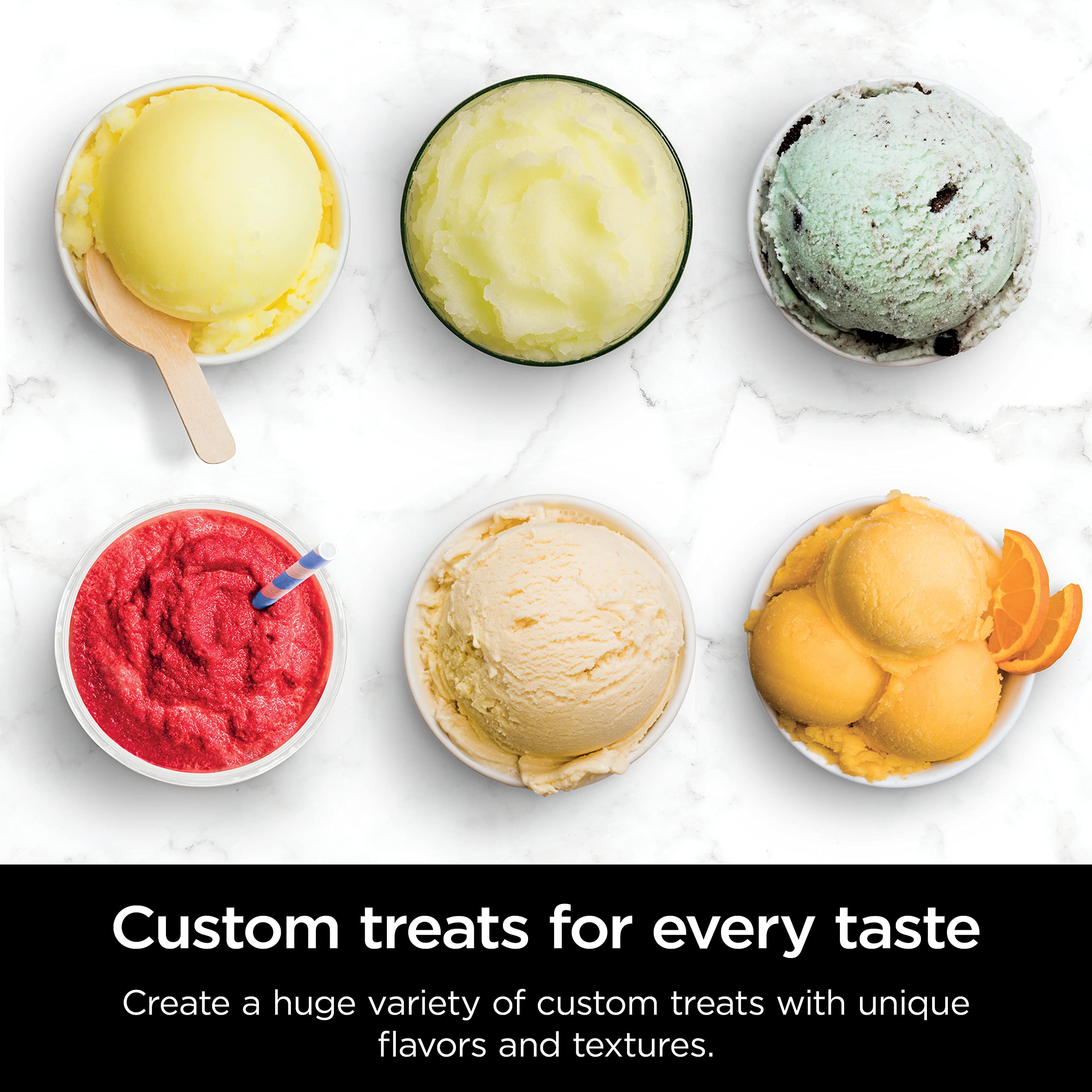 Ninja Creami Deluxe Pints 2 Pack, Compatible with NC500 Series Creami Deluxe Ice Cream Makers, Genuine Ninja Pint, BPA-Free & Dishwasher Safe, Color Lids, 1 Pint Each, Clear/Coral/Yellow, XSKPNTLD2​