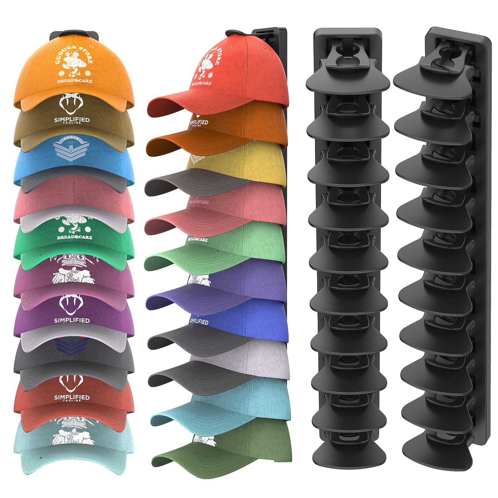 Hut-Organizer für Baseballcaps, für bis zu 40 Hüte, 2er-Pack Hutablage für die Wand, stark klebender Hutständer zur Aufbewahrung und Präsentation für Schranktür und Wand (Schwarz)