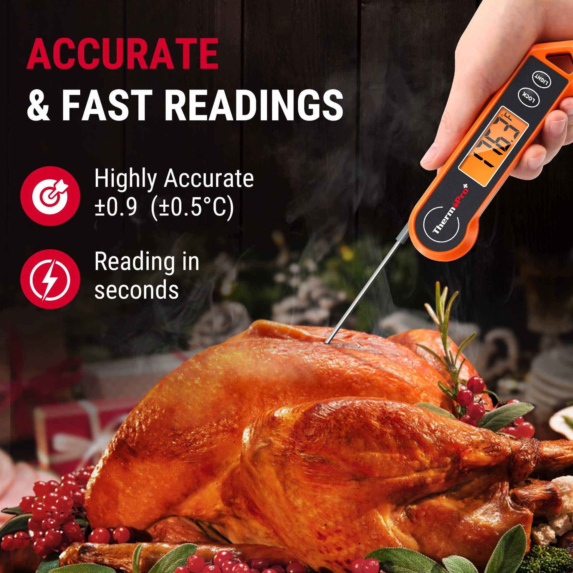ThermoPro TP19H Digital Meat Thermometer for Cooking with Ambidextrous Backlit and Motion Sensing Kitchen Cooking Food Thermometer for BBQ Grill Smoker Oil Fry Candy Instant Read Thermometer