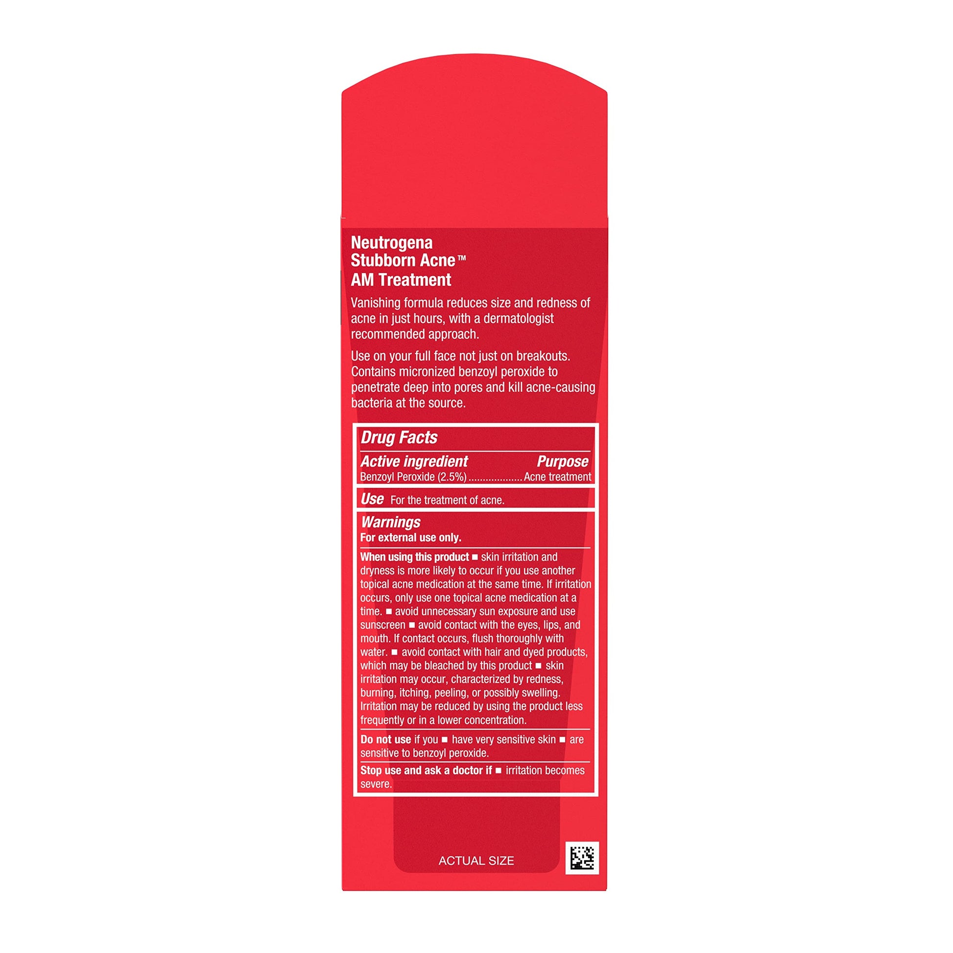 Neutrogena Stubborn Acne AM Face Treatment with 2.5% Micronized Benzoyl Peroxide Acne Medication, Oil-Free Daily Facial Treatment Reduces Size & Redness of Breakouts, Paraben-Free, 2.0 oz