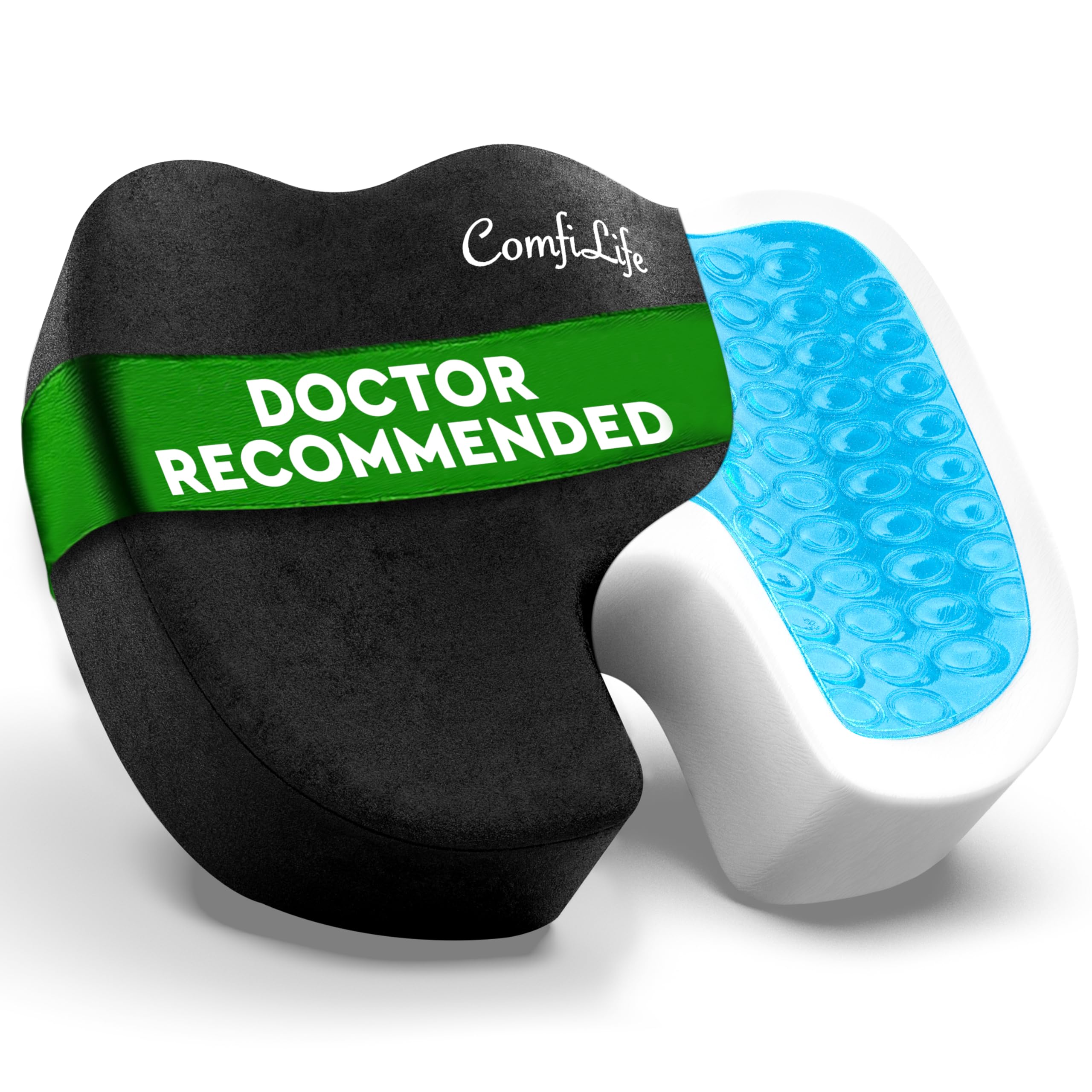 ComfiLife Premium Gel & Memory Foam Seat Cushion - Doctor Recommended Office Chair Cushion, Car Seat Cushion - Chair Cushions for Back & Sciatica Pain Relief - Seat Cushions for Office & Desk (Black)