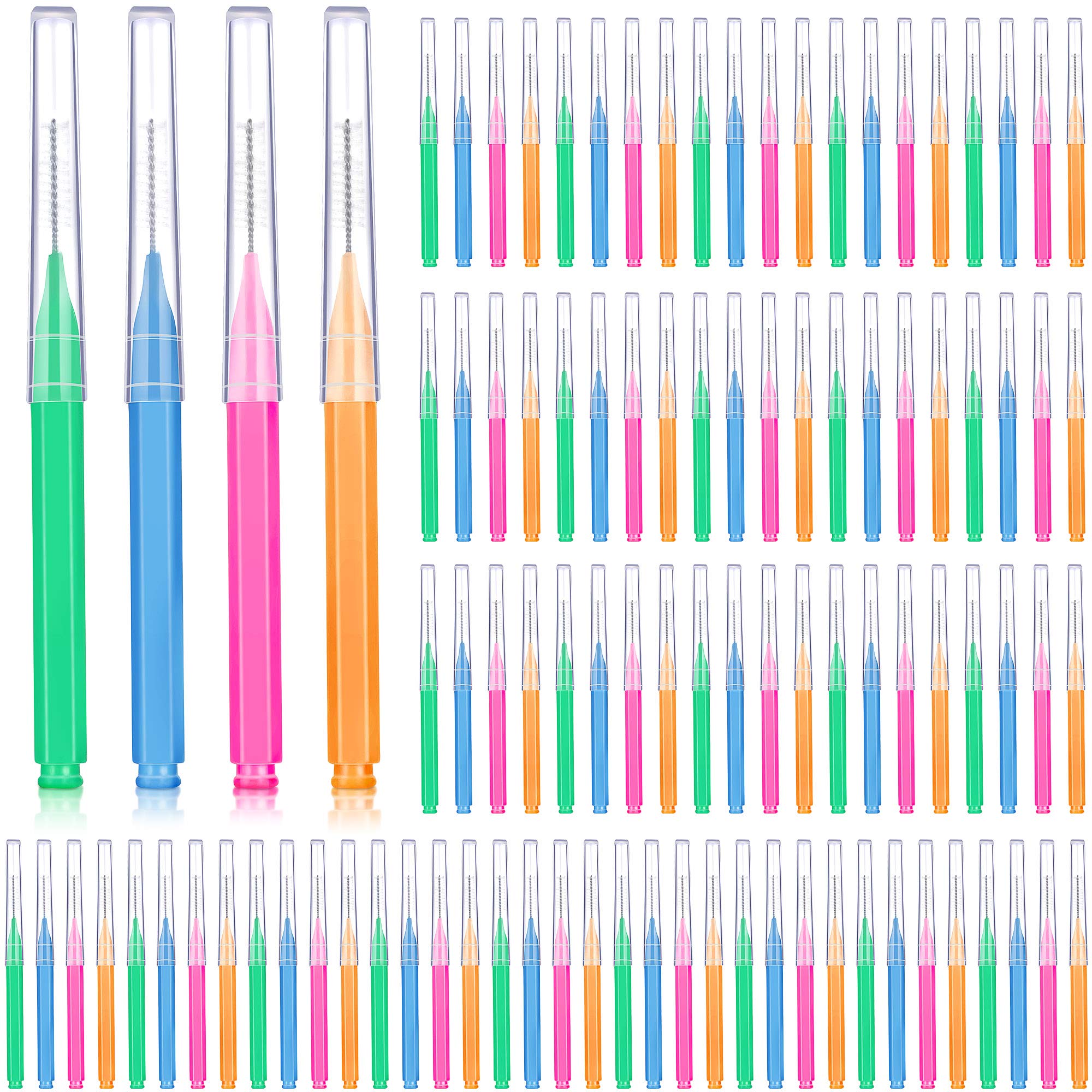 Patelai 100 Pieces Braces Brush for Cleaner Interdental Brush Toothpick Dental Tooth Flossing Head Oral Dental Hygiene Flosser Toothpick Cleaners Tooth Cleaning Tool(Bright Colors,Multiple Sizes)