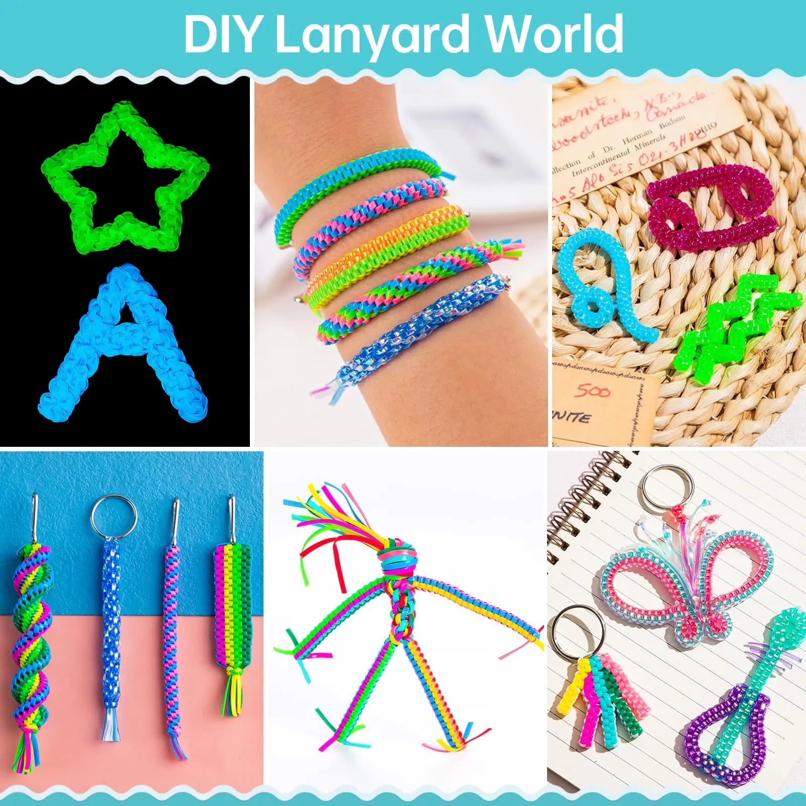 Tresotoyo Lanyard String, 20 Rolls Gimp String, Plastic String Lacing Cord, Boondoggle String Kit 1200 Feet and 52Pcs Keychain Lanyards Accessories for Keychain Crafts, Bracelet with Instruction Box
