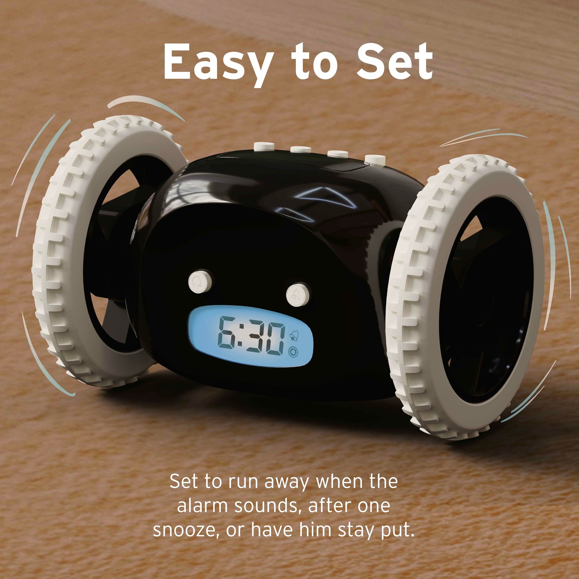 CLOCKY Extra Loud Alarm Clock for Heavy Sleepers on Wheels Rolls Runs Away Vibrating, Easy to Set Super Smart Snooze Digital Bed Shaker Alarm Clock Funny Gift for Adults Kids Teens Bedrooms (Black)