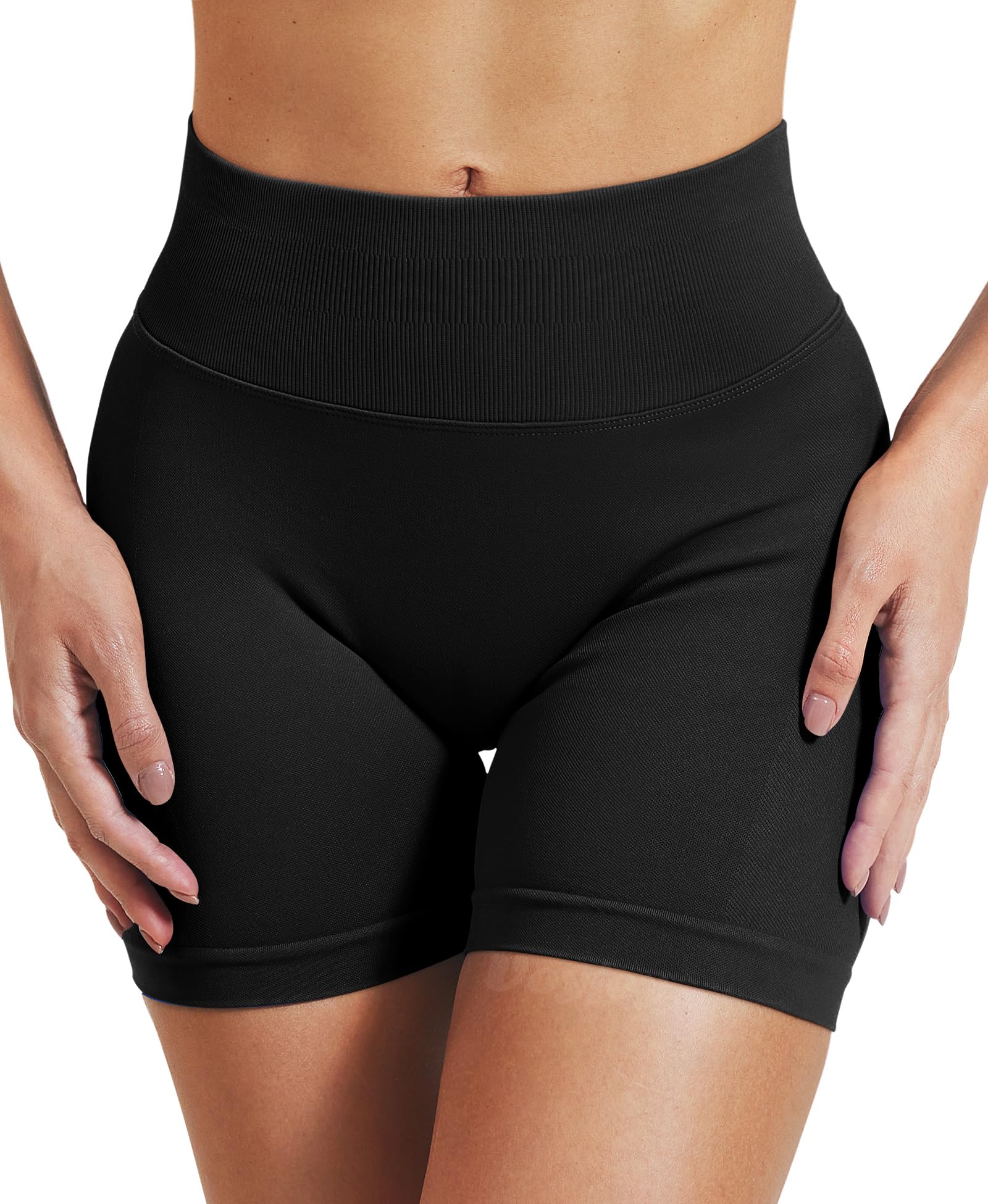 VOYJOY Women Workout Impact Shorts 2.5"/ 3.6"/ 4.5"/ 6" Scrunch Butt Lifting Gym Seamless Booty Biker Shorts Black
