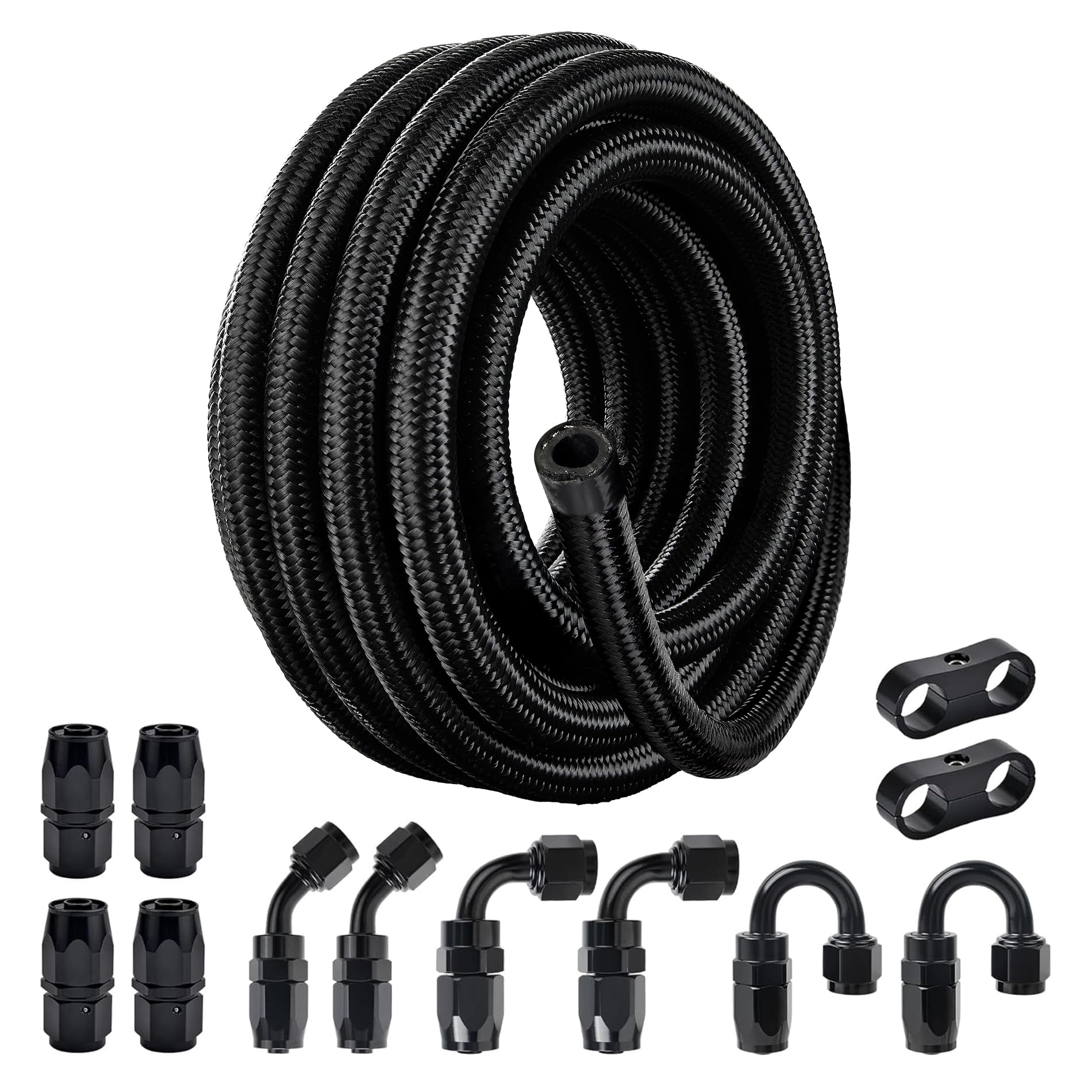 EVIL ENERGY 6AN Fuel Line Kit, 6AN Nylon Braided Fuel Line Hose Fitting Kit CPE 20FT Black