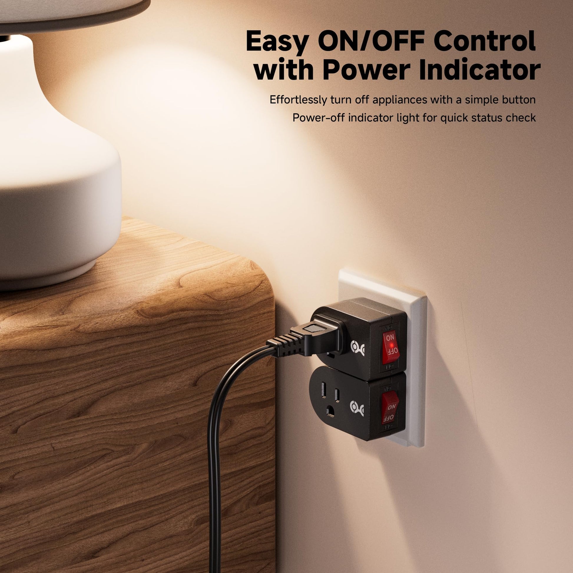 [ETL Listed] Cable Matters 3-Pack Grounded Outlet Switch with ON Off, Plug Switch ON Off, Single Outlet Adapter ON/Off, Black