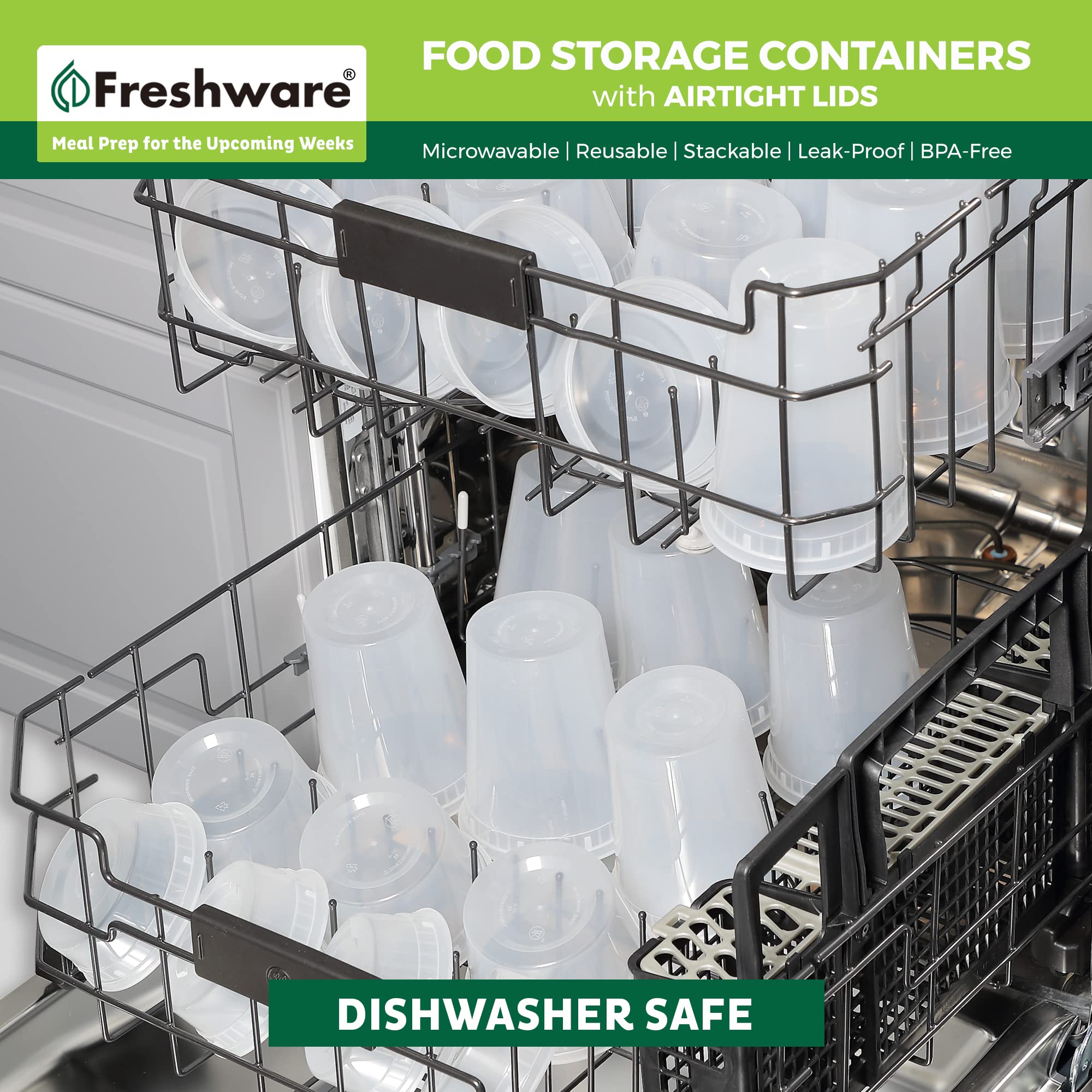 Freshware Food Storage Containers [50 Set] 8 oz Plastic Deli Containers with Lids, Slime, Soup, Meal Prep Containers | BPA Free | Stackable | Leakproof | Microwave/Dishwasher/Freezer Safe