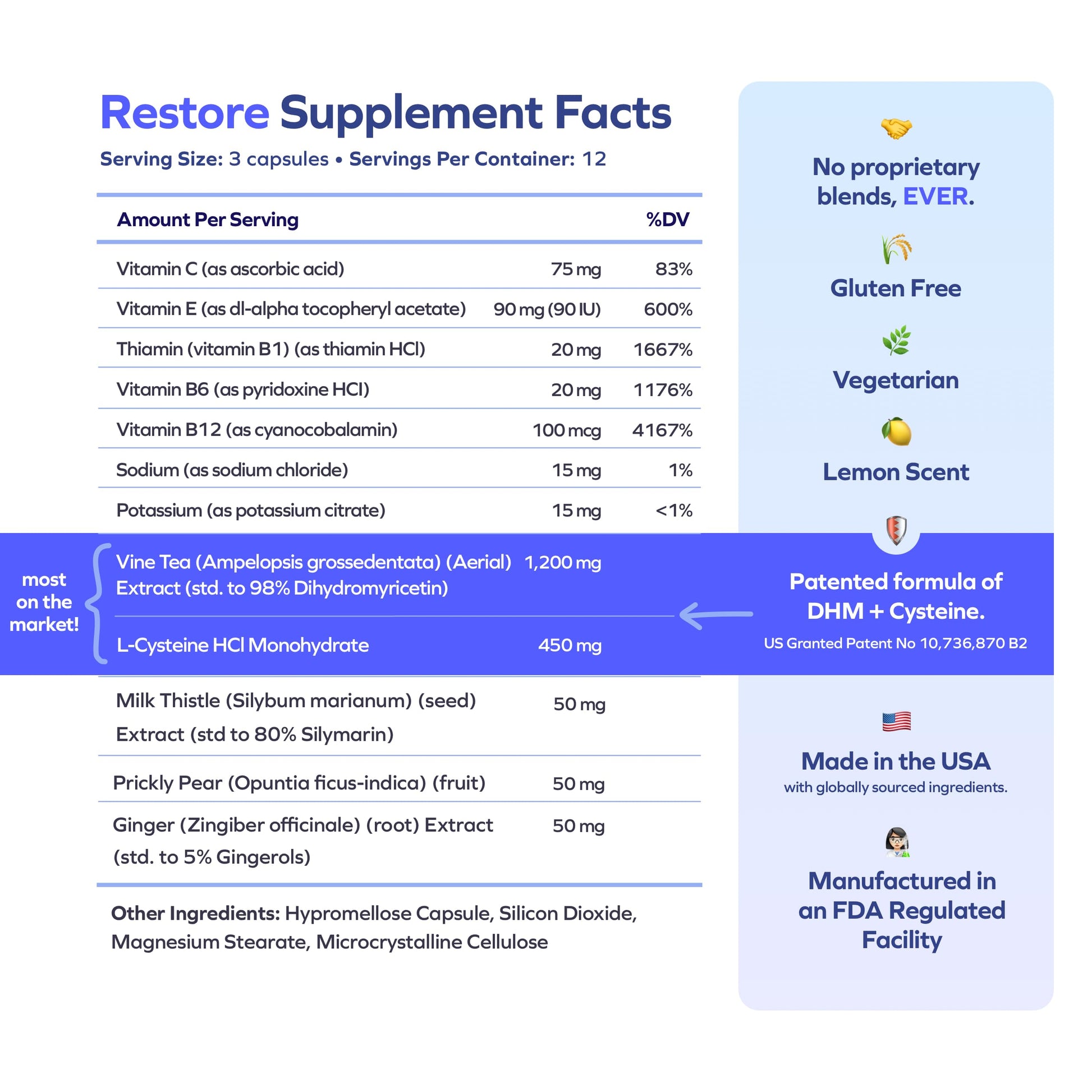 Cheers Restore | Supplement with DHM + L-Cysteine | Feel Better After Drinking & Support Your Liver | 12 Doses | Dihydromyricetin, Cysteine, Prickly Pear, B-Vitamins, Ginger