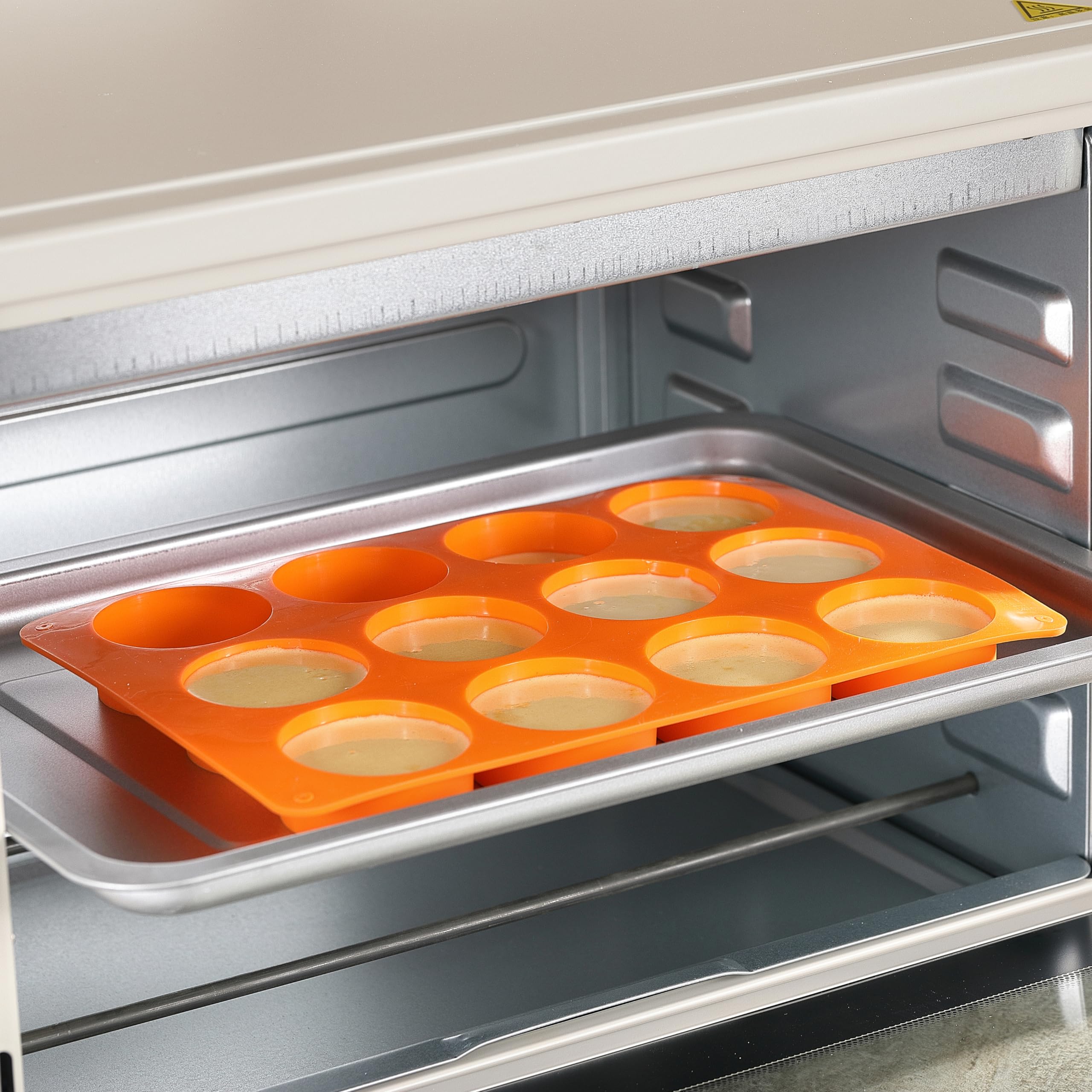 2PCS Silicone Oreo Molds, LCCOWOT 12 Cavity Cookie Chocolate Round Silicone Mold, Baking Mold for Chocolate, Oreo, Cookie, Cany, Mini Cake, Dishwasher Safe (Orange+Blue)