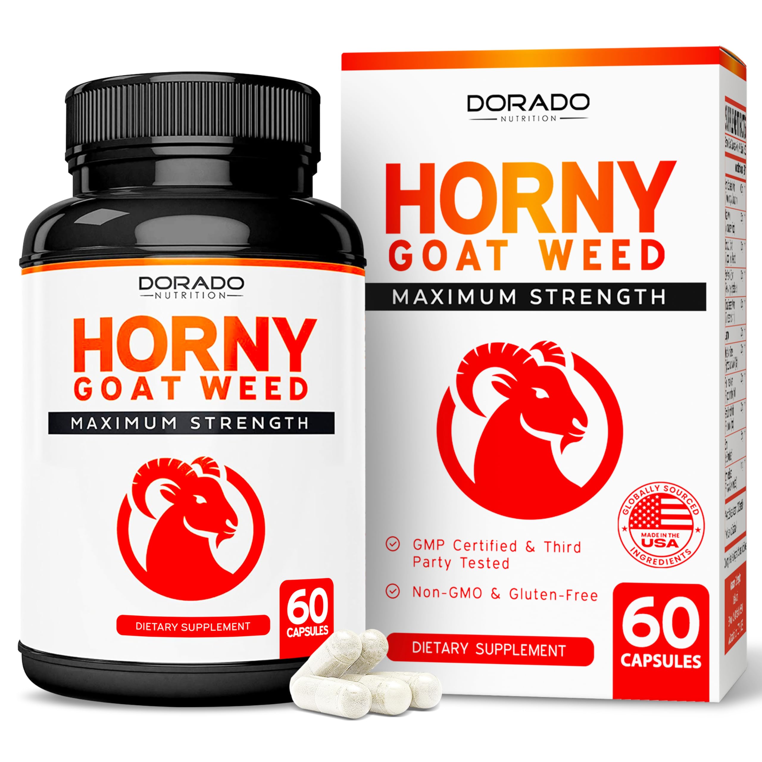 Horny Goat Weed For Men and Women - [Maximum Strength 1590mg] - Maca, Ginseng, L-Arginine, Tribulus - Premium Hornygoatweed - Icariin Epimedium - 3rd Party Tested - USA Made - 60 Count