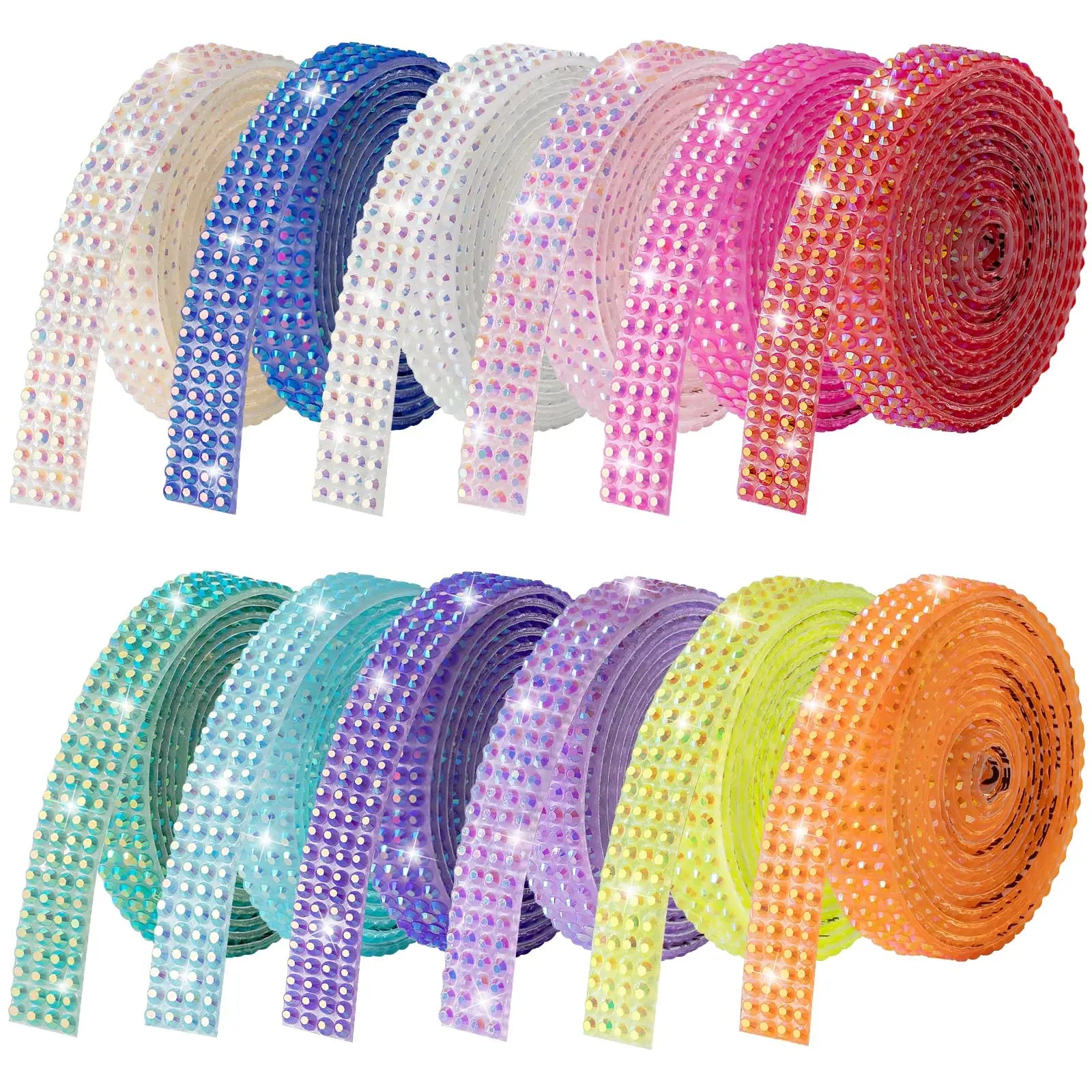 LYXMYGS Rhinestone Ribbon Self Adhesive Crystal Rhinestones, 12-Rolls Bedazzling Strips, 12-Yard Rhinestone Strips for DIY Craft, Rhinestones for Crafting