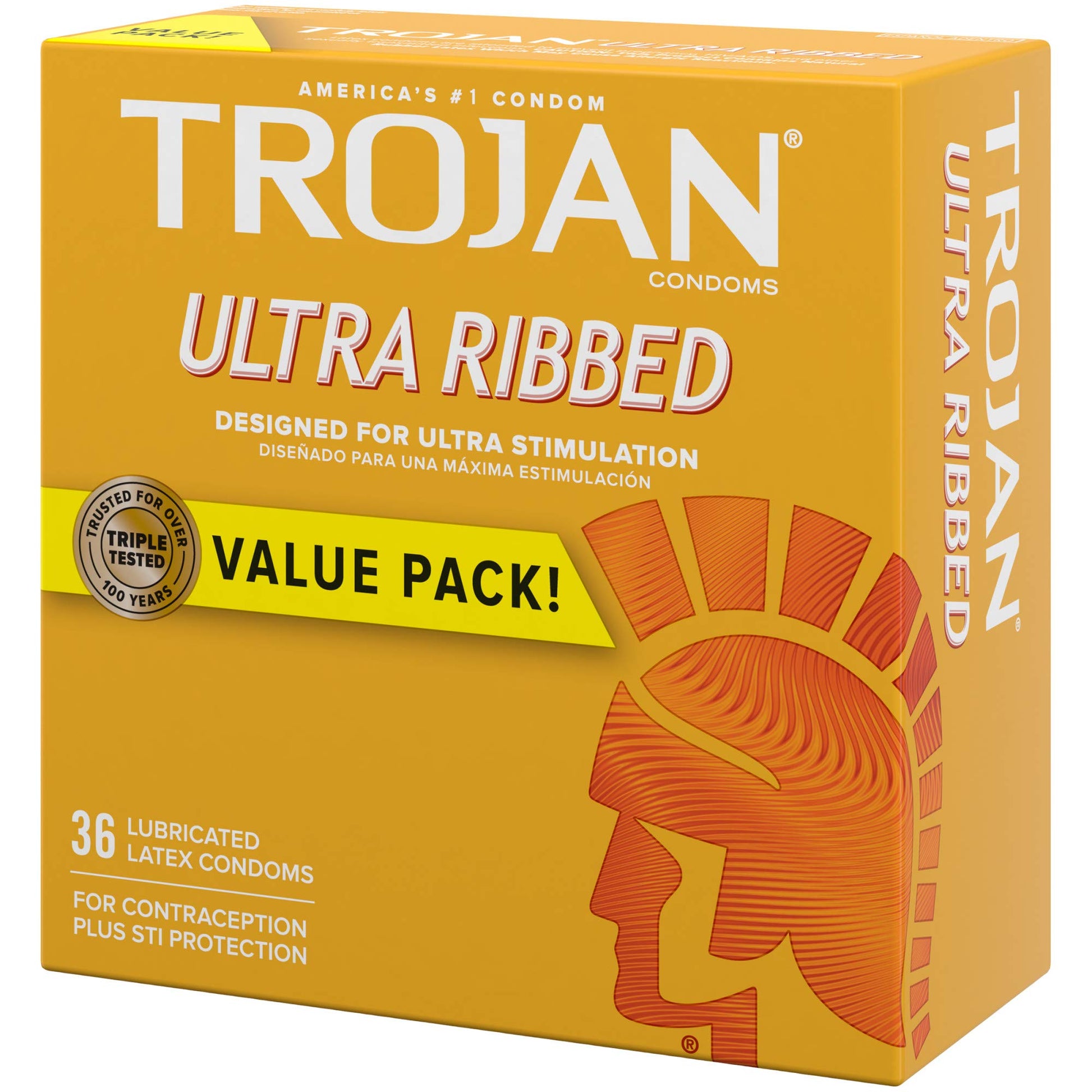 TROJAN Condoms Ultra Ribbed for Ultra Stimulation, 36 Count Pack