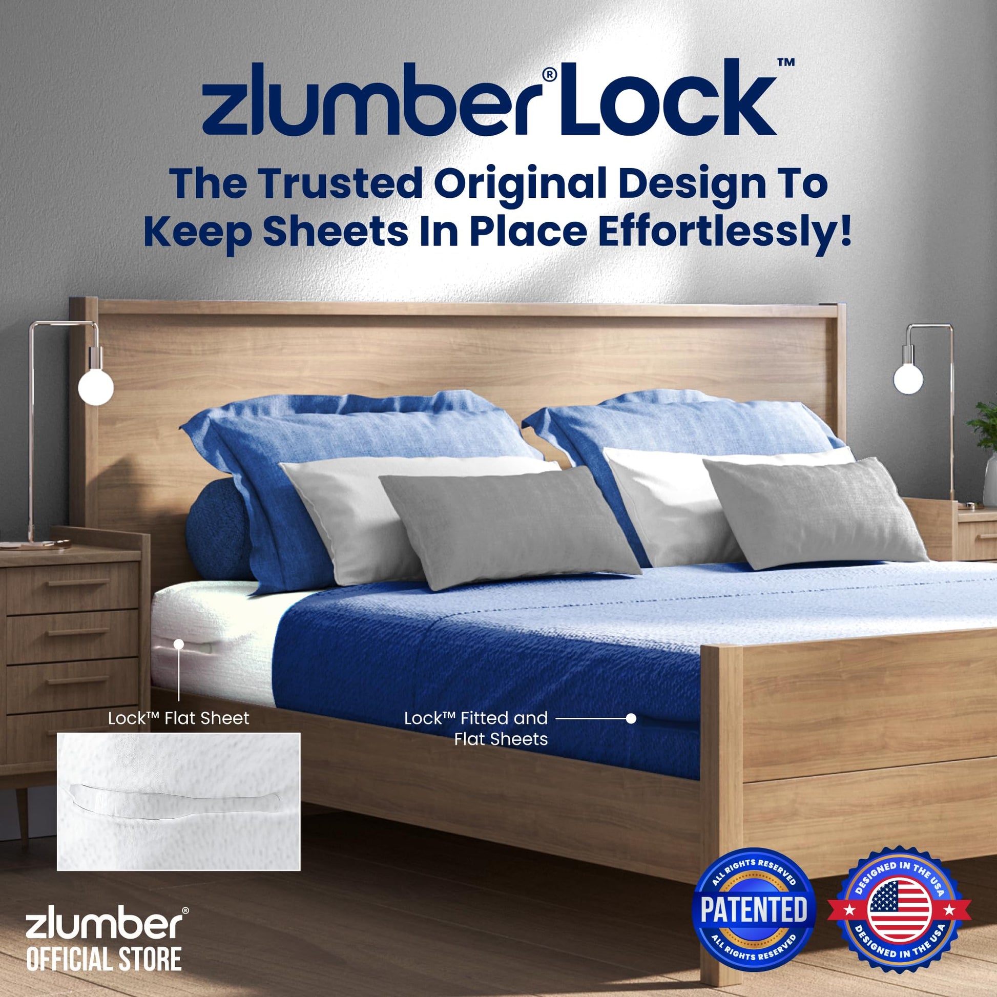 The Original USA Patented ZlumberLock – Secure Sheet Holder with Heavy-Duty Mattress Straps – No More Loose Bedding, Universal Fit, Easy One-Time Installation