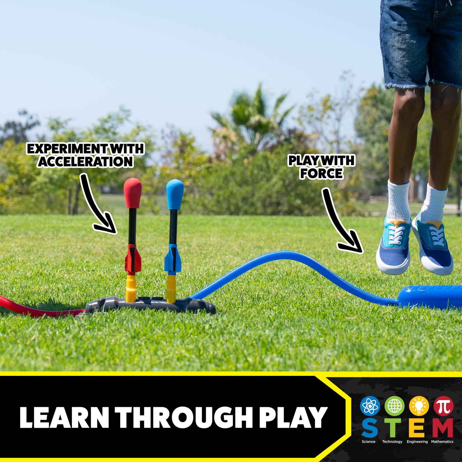 Stomp Rocket Original Dueling Rocket Launcher for Kids, 8 Rockets - Fun Backyard & Outdoor Kids Toys Gifts for Boys & Girls -Toy Foam Blaster Set Soars 200ft - Multi-Player Launcher Stand