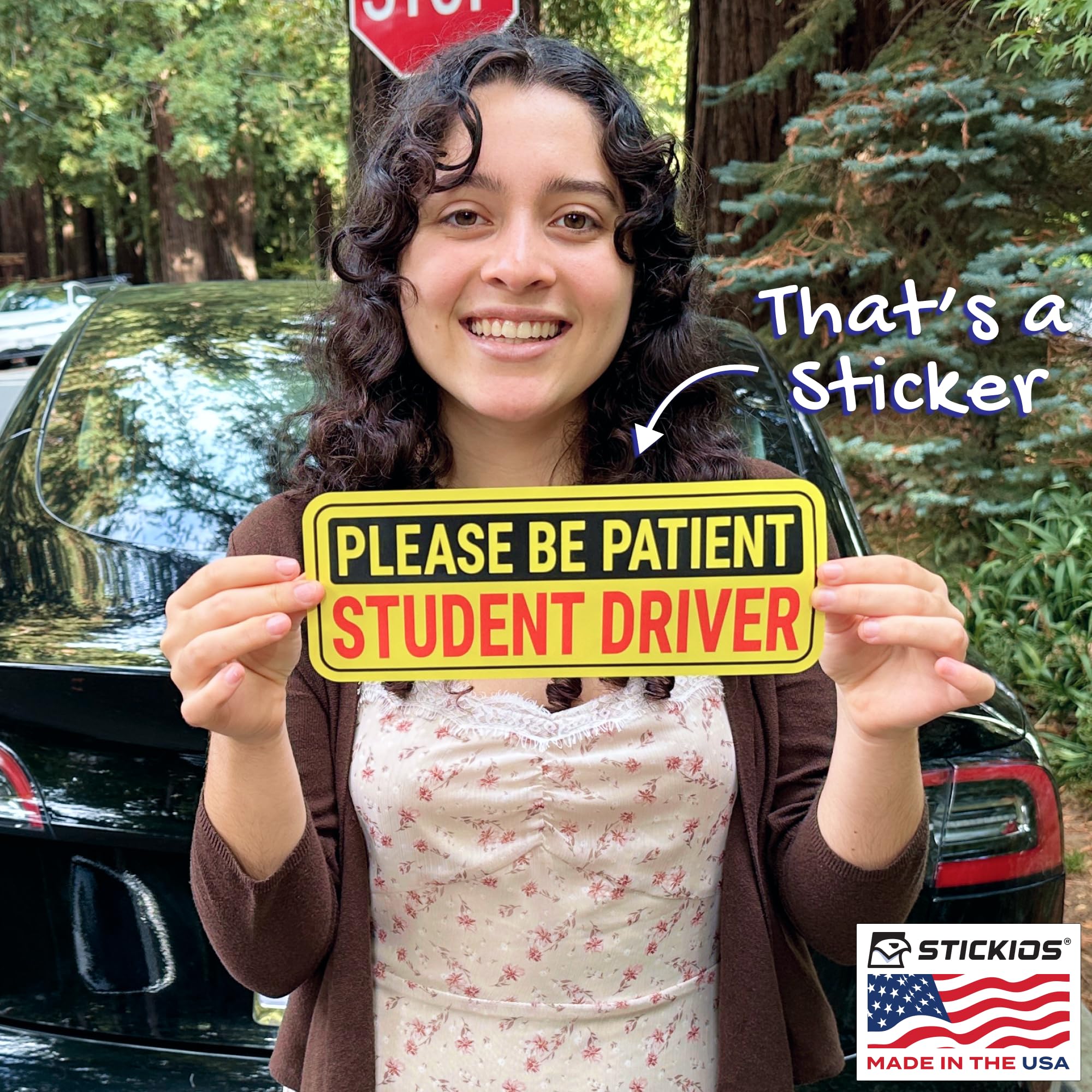 Stickios Non-Magnetic Student Driver Stickers - Removable Vinyl Decal Signs for Cars & Windows - Made in USA (10x4 inches, 2-Pack)