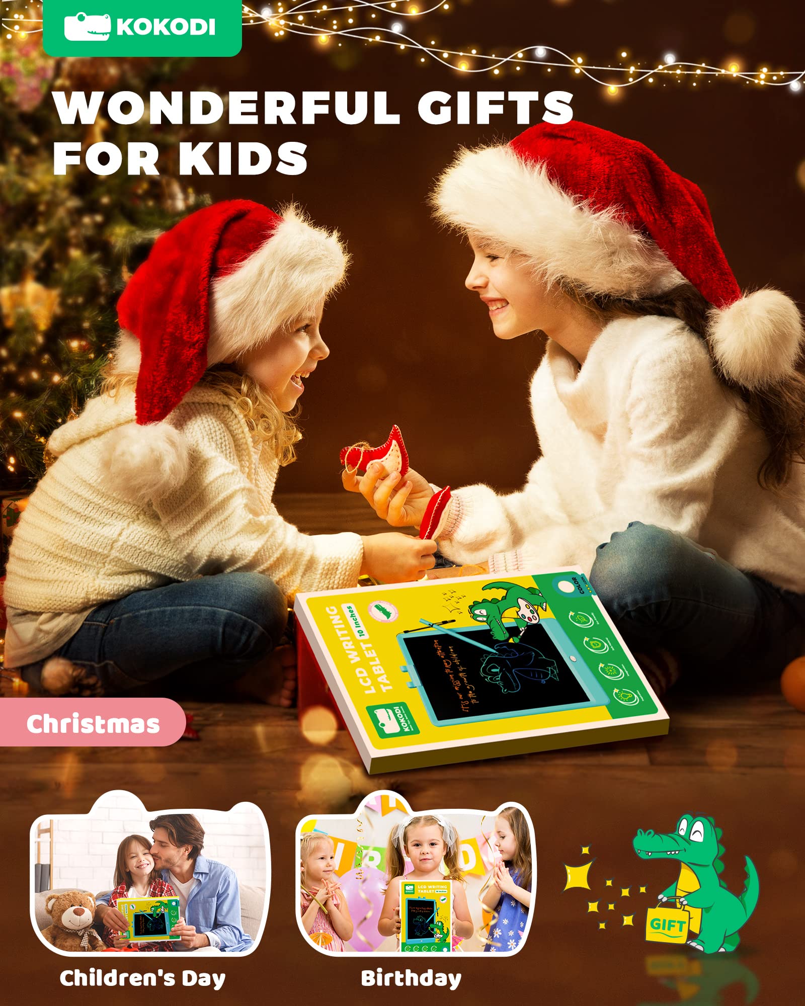 KOKODI LCD Writing Tablet, Valentines Day Gifts for Kids，10 Inch Colorful Toddler Doodle Board Drawing Tablet, Erasable Reusable Electronic Drawing Pads, Educational and Learning Toys for Kids