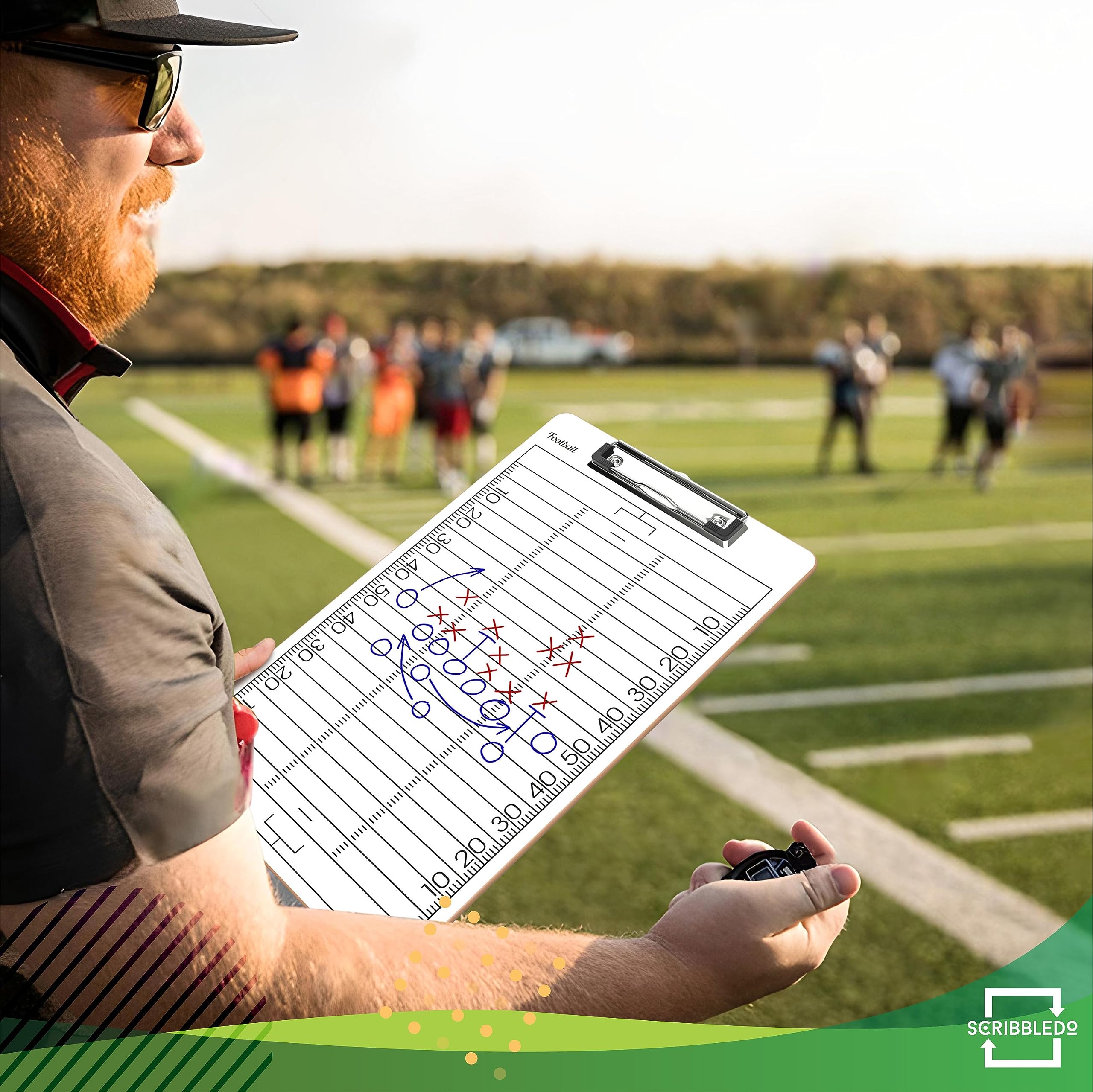 SCRIBBLEDO Double Sided Football Dry Erase Board for Coaches 15x9 Whiteboard Coaching Clipboard Equipment Accessories - Perfect Coach Gift
