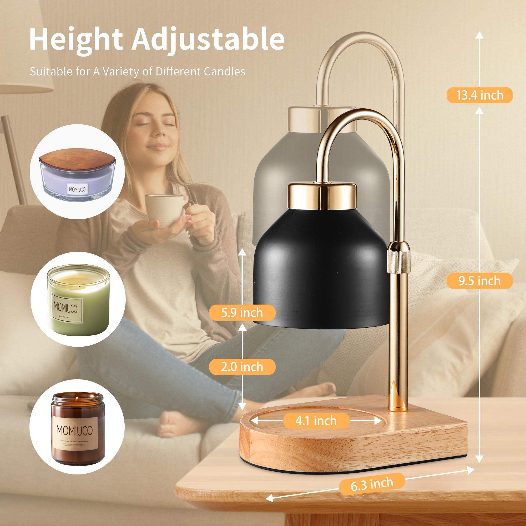Candle Warmer Lamp with Timer Dimmer, House Warming Gifts New Home Decor, Birthday Gifts for Women Mom, Wax Melt Warmer for Jar Candles, Adjustable Height with 2 Bulbs