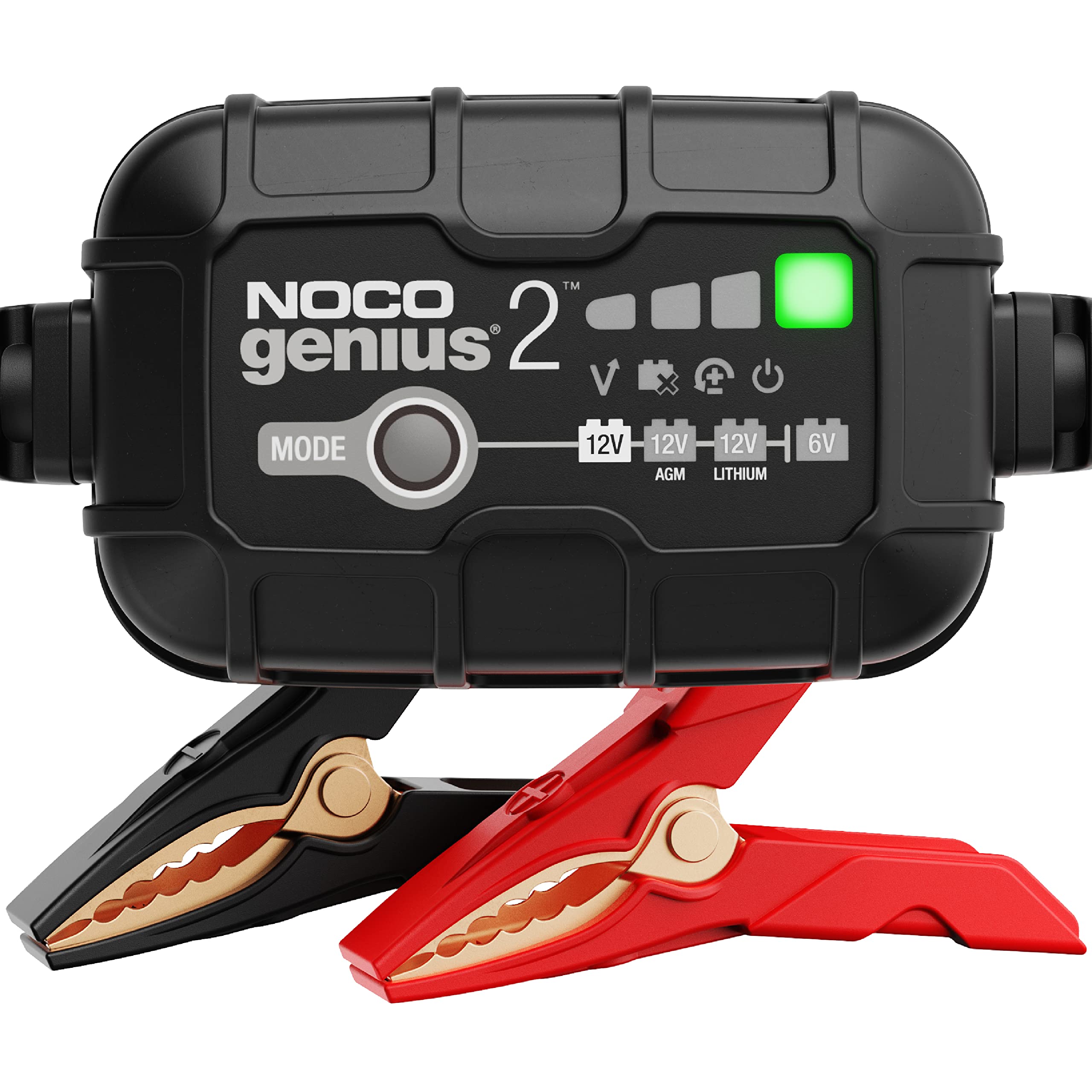 NOCO GENIUS2: 2A 6V/12V Smart Battery Charger - Automatic Maintainer, Trickle Charger & Desulfator with Overcharge Protection & Temperature Compensation - For Lead-Acid & Lithium Batteries
