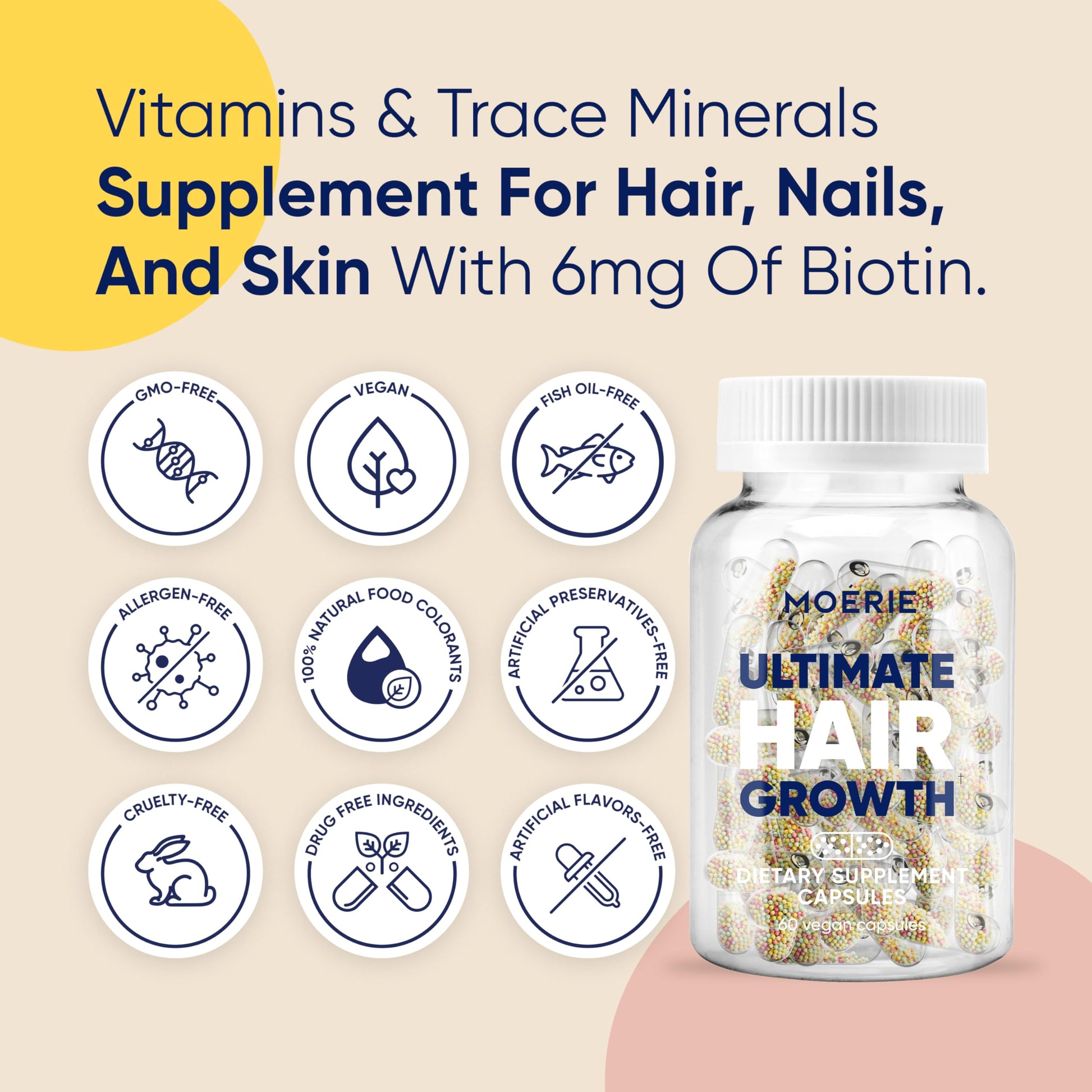 Moerie Ultimate Hair Boost Supplement for Women & Men - Hair, Skin, Nails Vitamins with Biotin & Minerals for Hair Health - Thicker Hair - 60 Capsules
