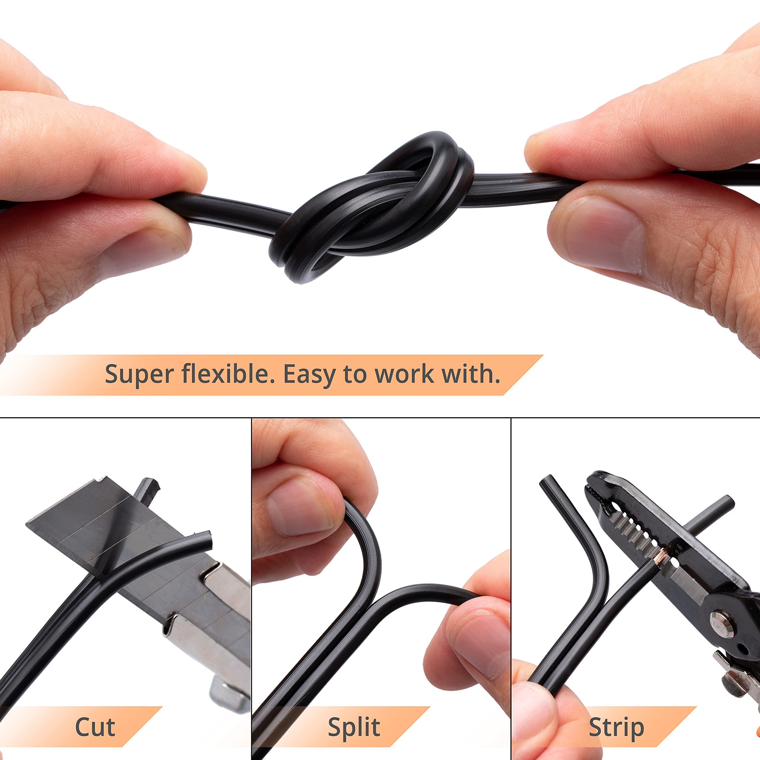 Wirefy 14/2 Low Voltage Landscape Lighting Wire - 14-Gauge 2-Conductor 100 Feet, Copper ,Black