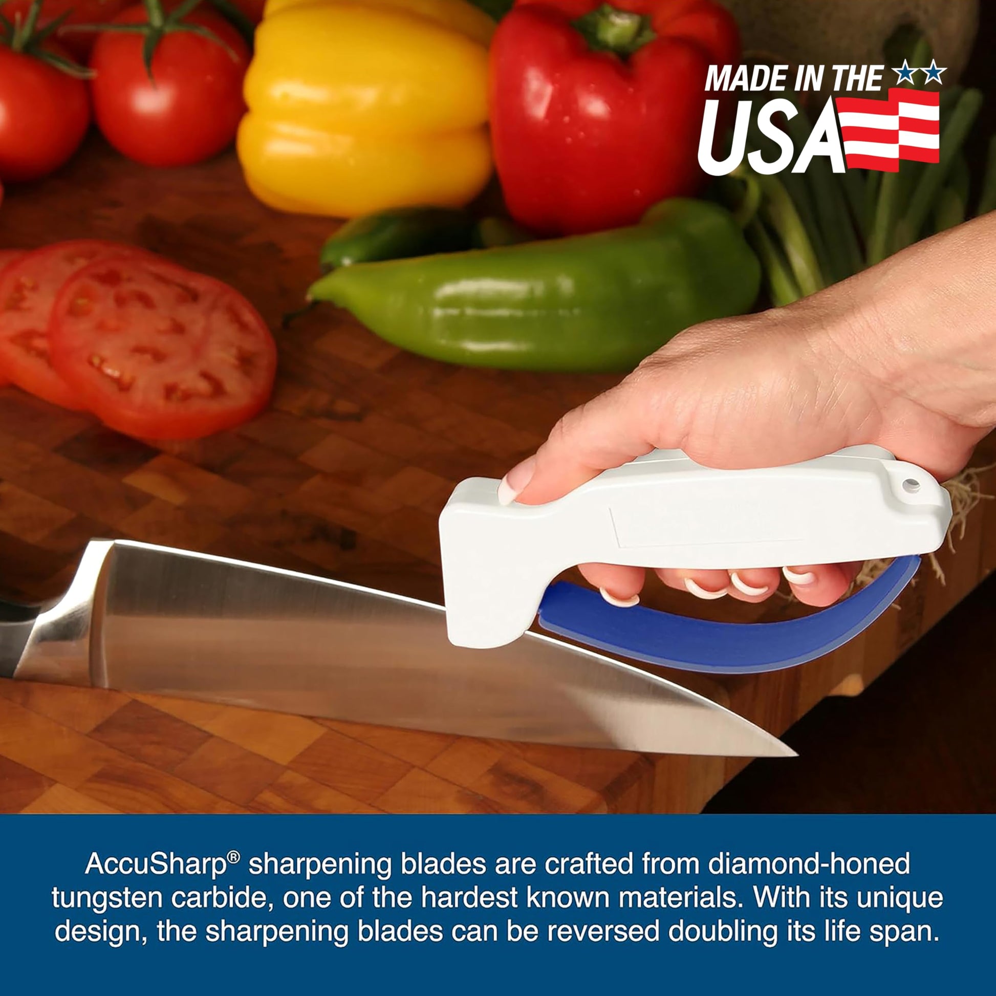 AccuSharp Knife Sharpener, Ergonomic Comfortable Handle, Compact & Easy to Use, Restore and Hone Straight & Serrated Knives, White