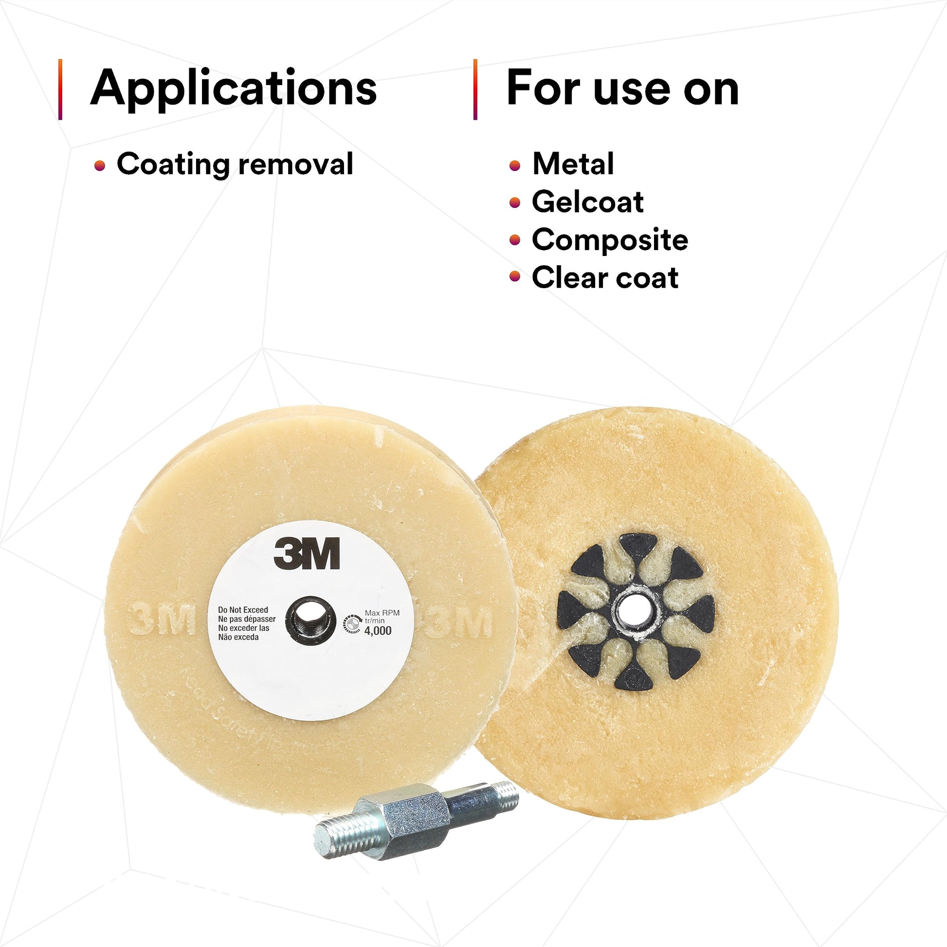 3M Stripe Off Wheel Adhesive Remover Eraser Wheel Removes Decals, Stripes, Vinyl, Tapes and Graphics 4” diameter x 5/8” thick 3/8-16 threaded mandrel 07498 Pack of 1
