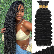 Echthaar zum Flechten für Boho Braids, Echthaar, 110g, 20 Zoll, lockiges Boho-Haar zum flechten ohne Knoten, 12A, Deep Wave, lose, Böhmisch, 3 Bündel/Packung, Naturfarbe