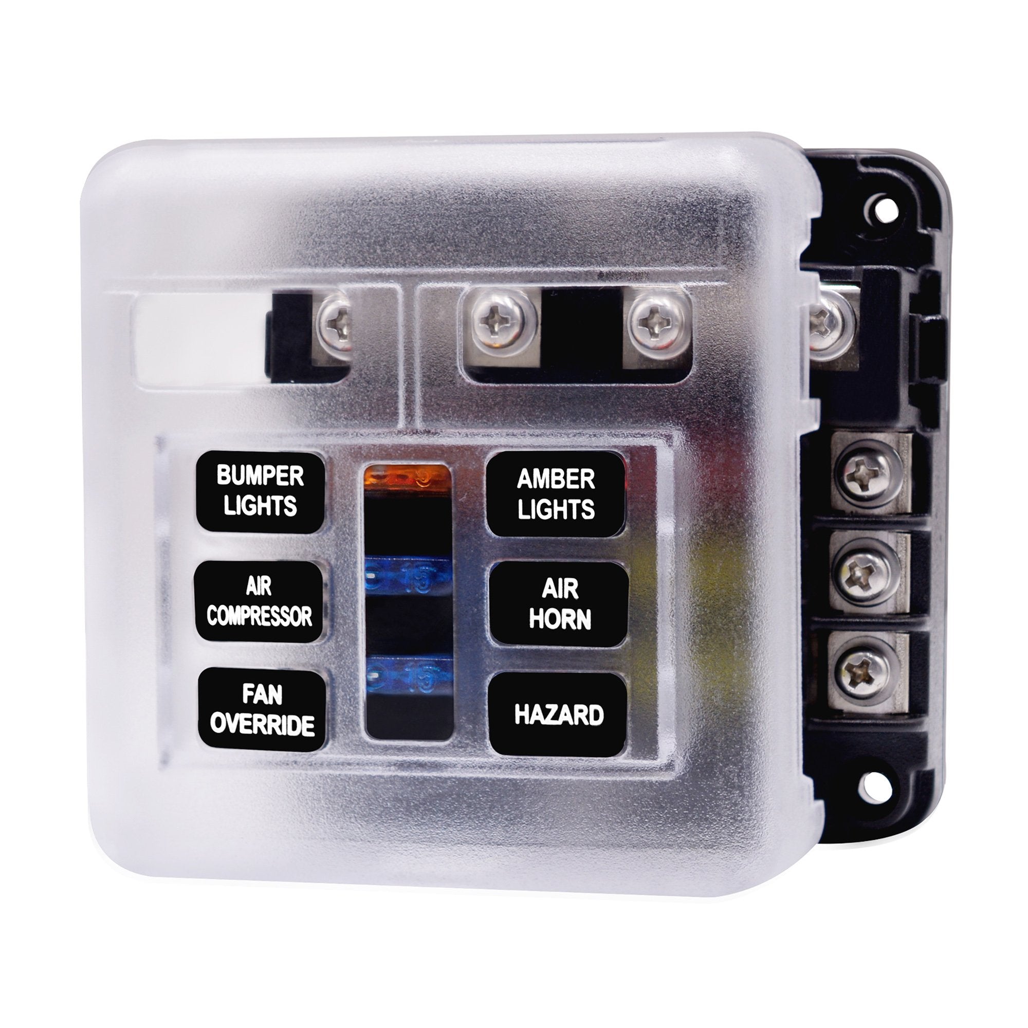 WUPP 12 Volt Fuse Block, Waterproof Boat Fuse Panel with LED Warning Indicator Damp-Proof Cover, 6 Circuits with Negative Bus Fuse Box for Car Marine RV Truck DC 12-24V