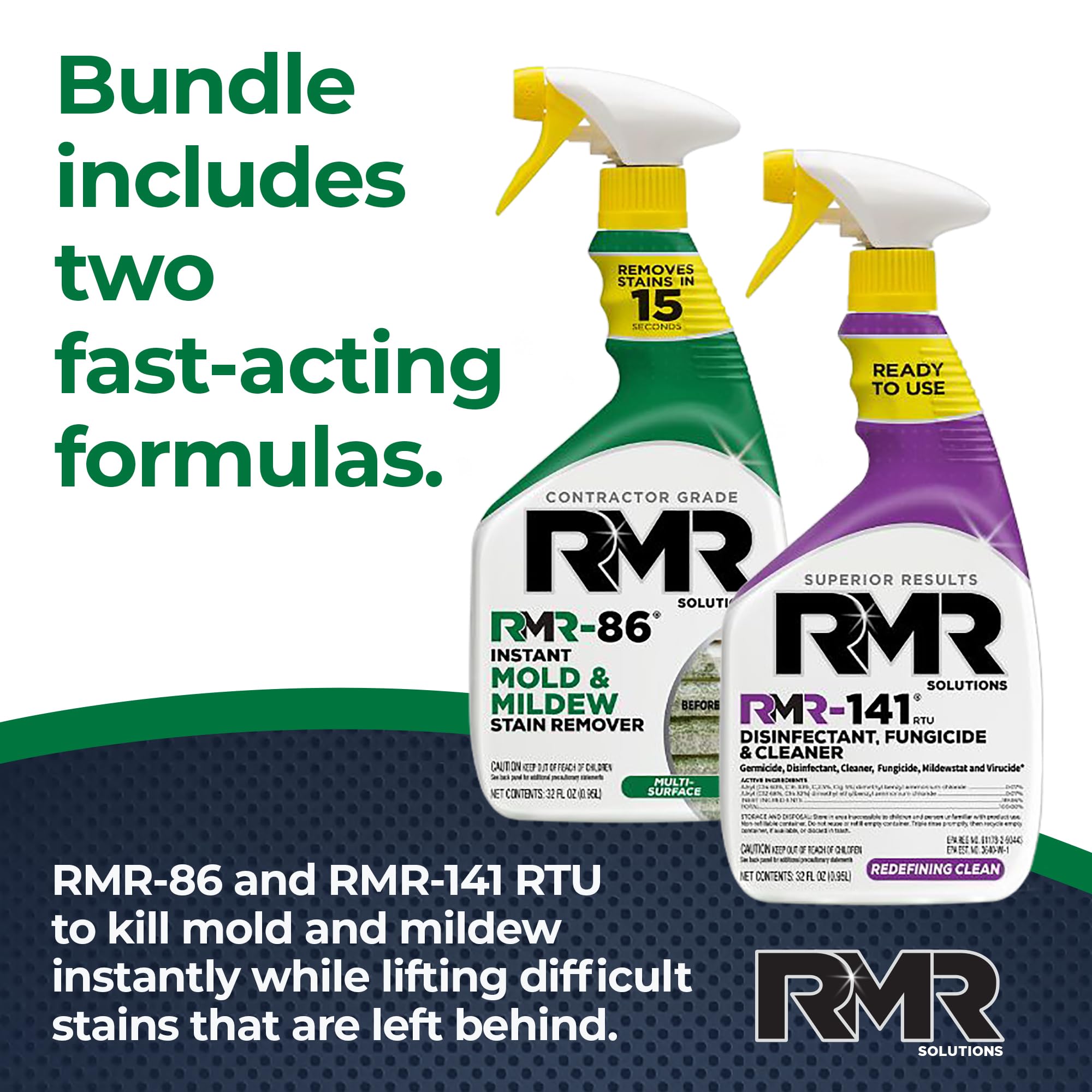 RMR Brands DIY Mold Remover Bundle - Complete Mold Killer & Stain Remover Bundle - Mold and Mildew Prevention Kit, Disinfectant Spray, Includes 2-32 Ounce Bottles
