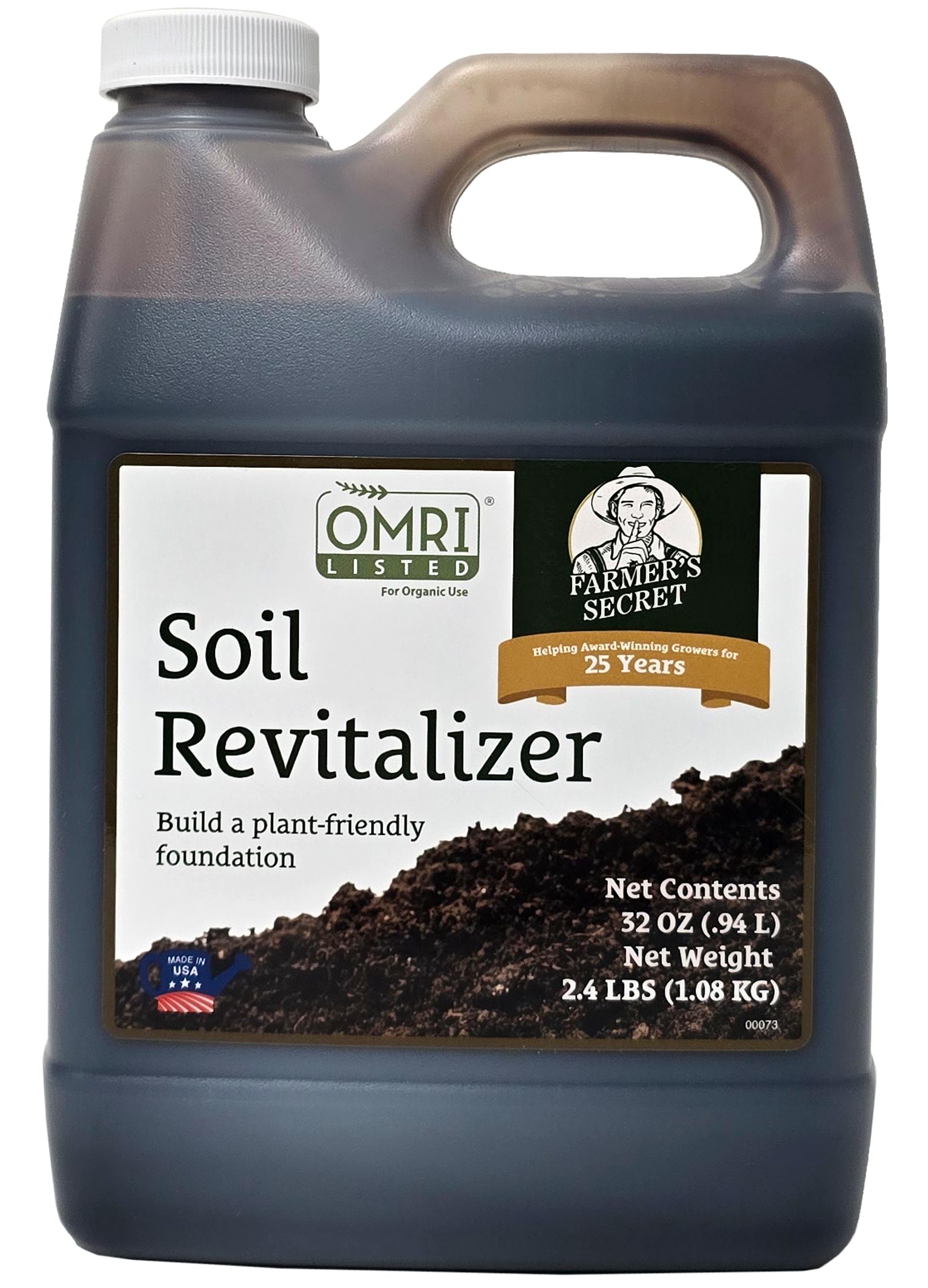 Farmer’s Secret Soil Revitalizer (32oz) - Organic (OMRI Listed) Dirt Health Booster - Liquid Compost Soil Amendment - Activated Humic Acid - Great for Fall Application