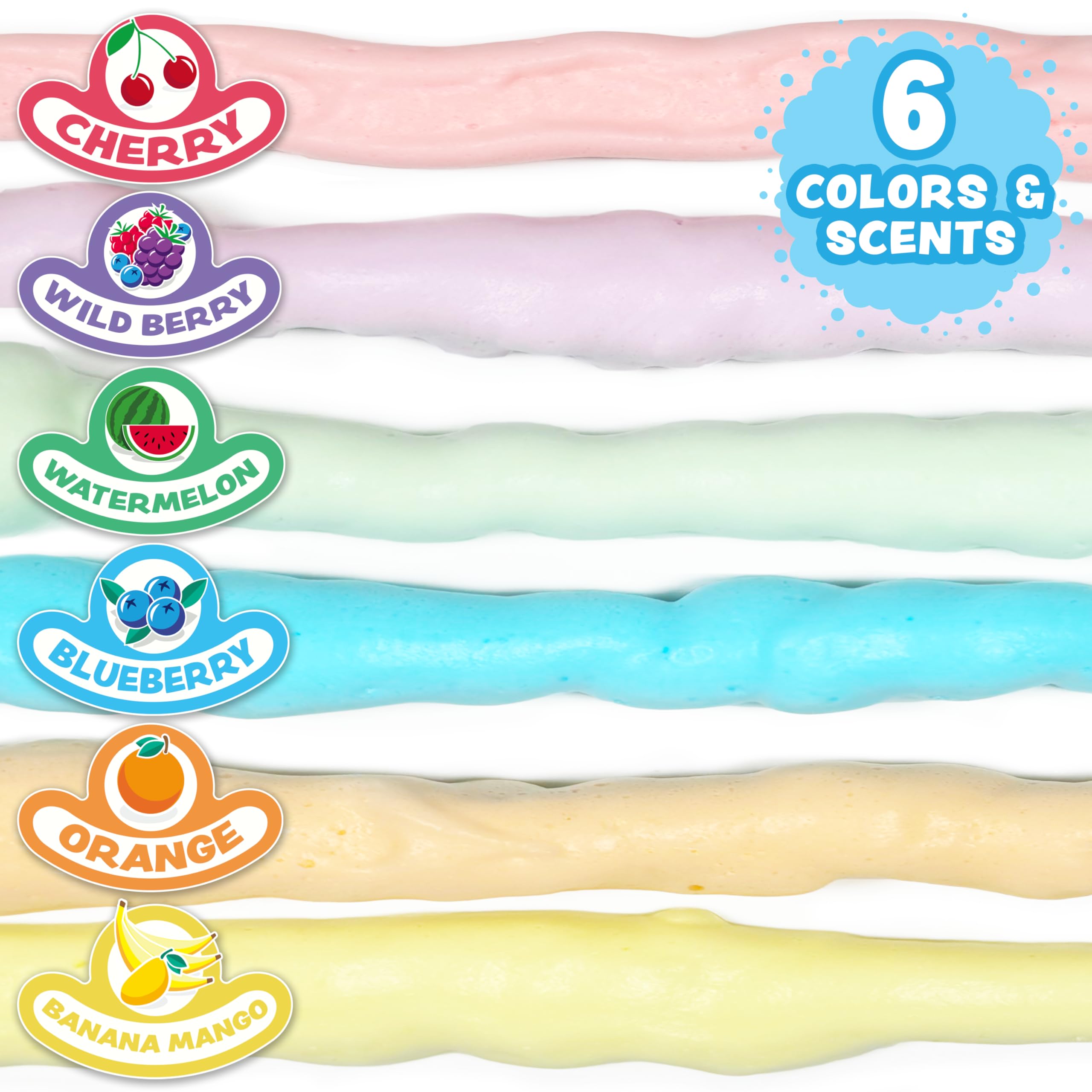 Tub Works® Fluffy Foam Soap, Variety 6 Pack | Shape, Mold & Create Bath Art with Soft Bath Foam for Kids | Gentle, Cleansing Kids Bath Soap | Easy-to-Use Spray Nozzles | Fruity, Fun Bath Colors