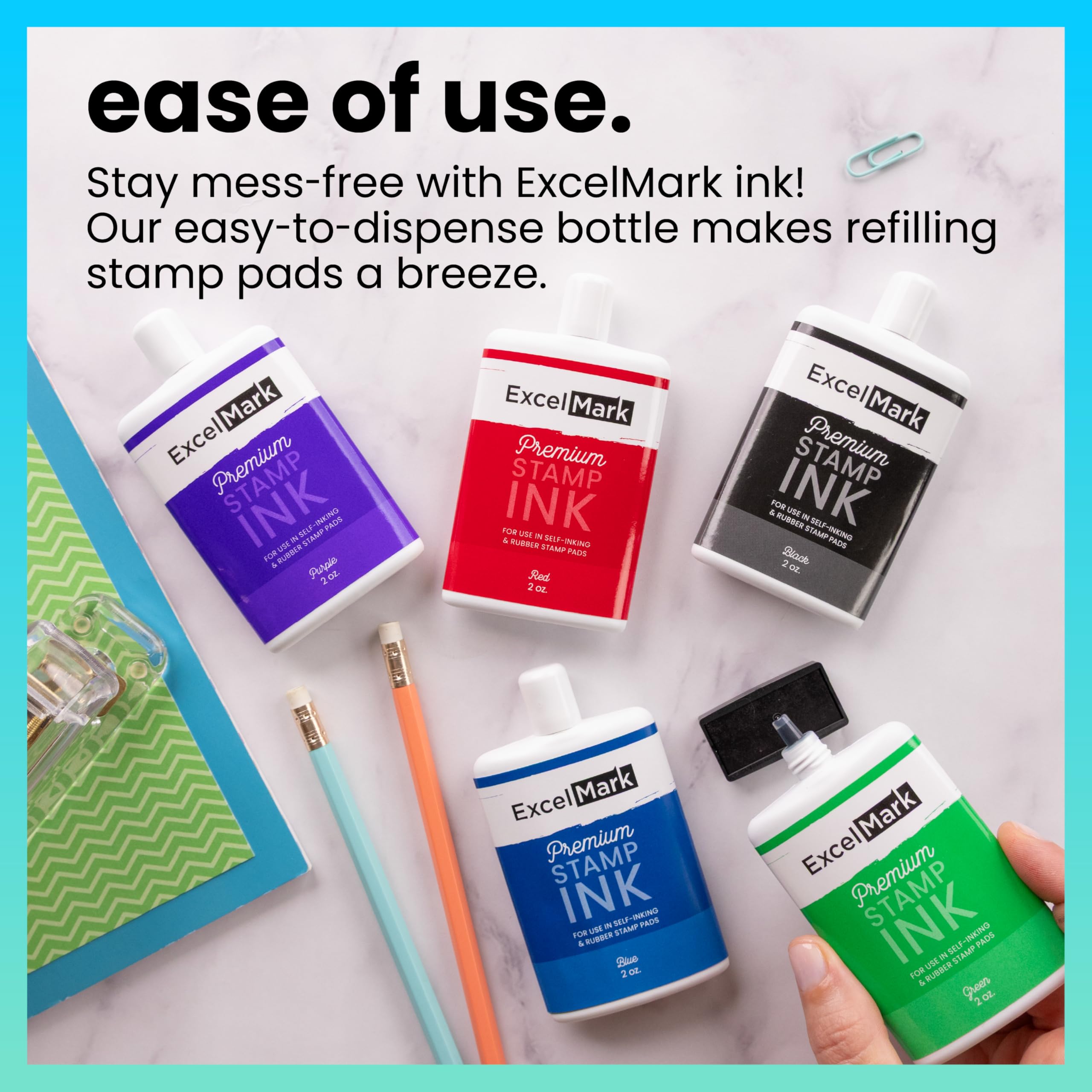 ExcelMark Self Inking Stamp Refill Ink - 2 oz. - Black Ink