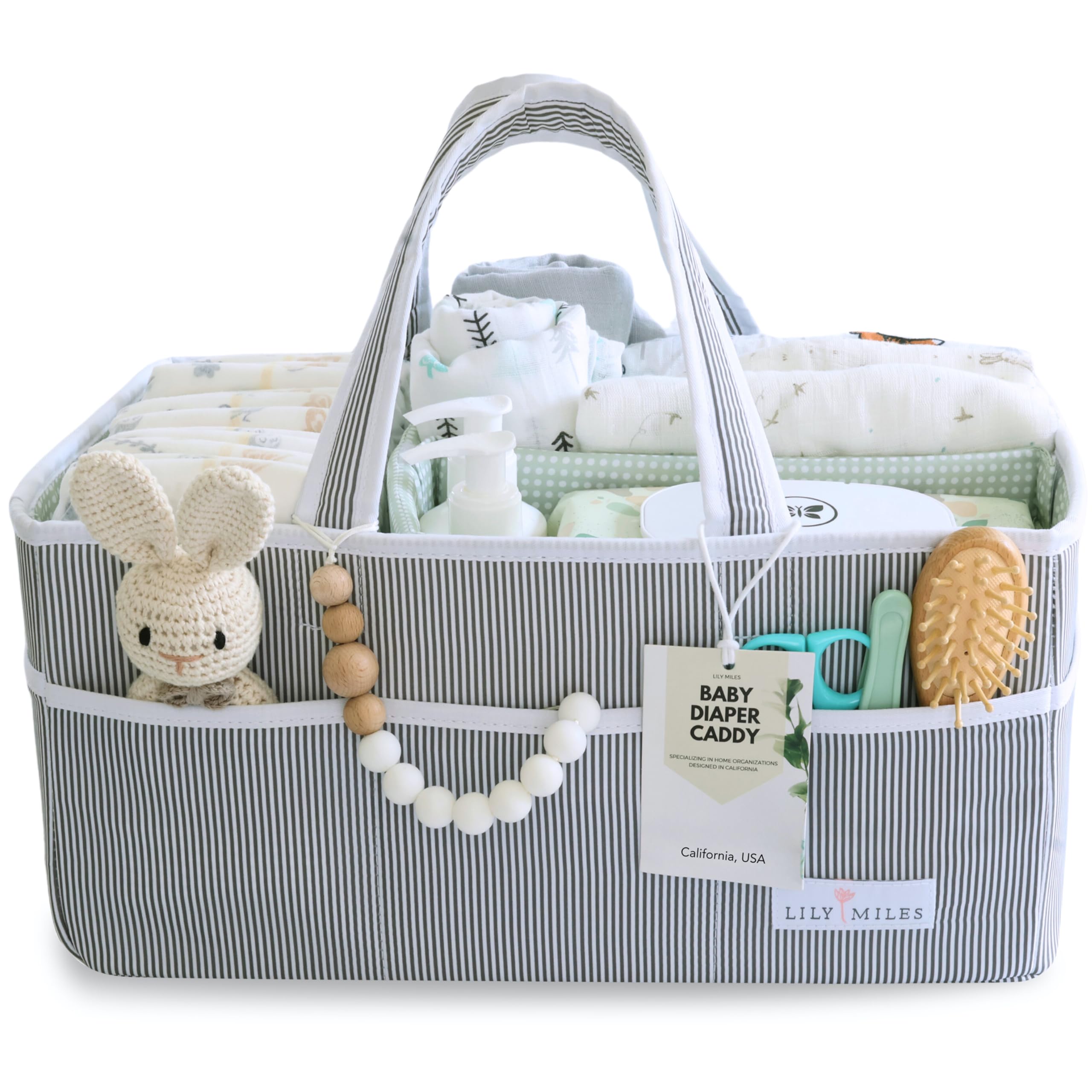 Lily Miles Baby Windel-Caddy – Große Organizer-Tasche für Neugeborenen-Essentials Junge oder Mädchen – Babyparty-Geschenkkorb – Must-Haves für das Kinderzimmer – Beliebte Produkte für die Baby-Erstausstattung – Neugeborenen-Caddy für unterwegs