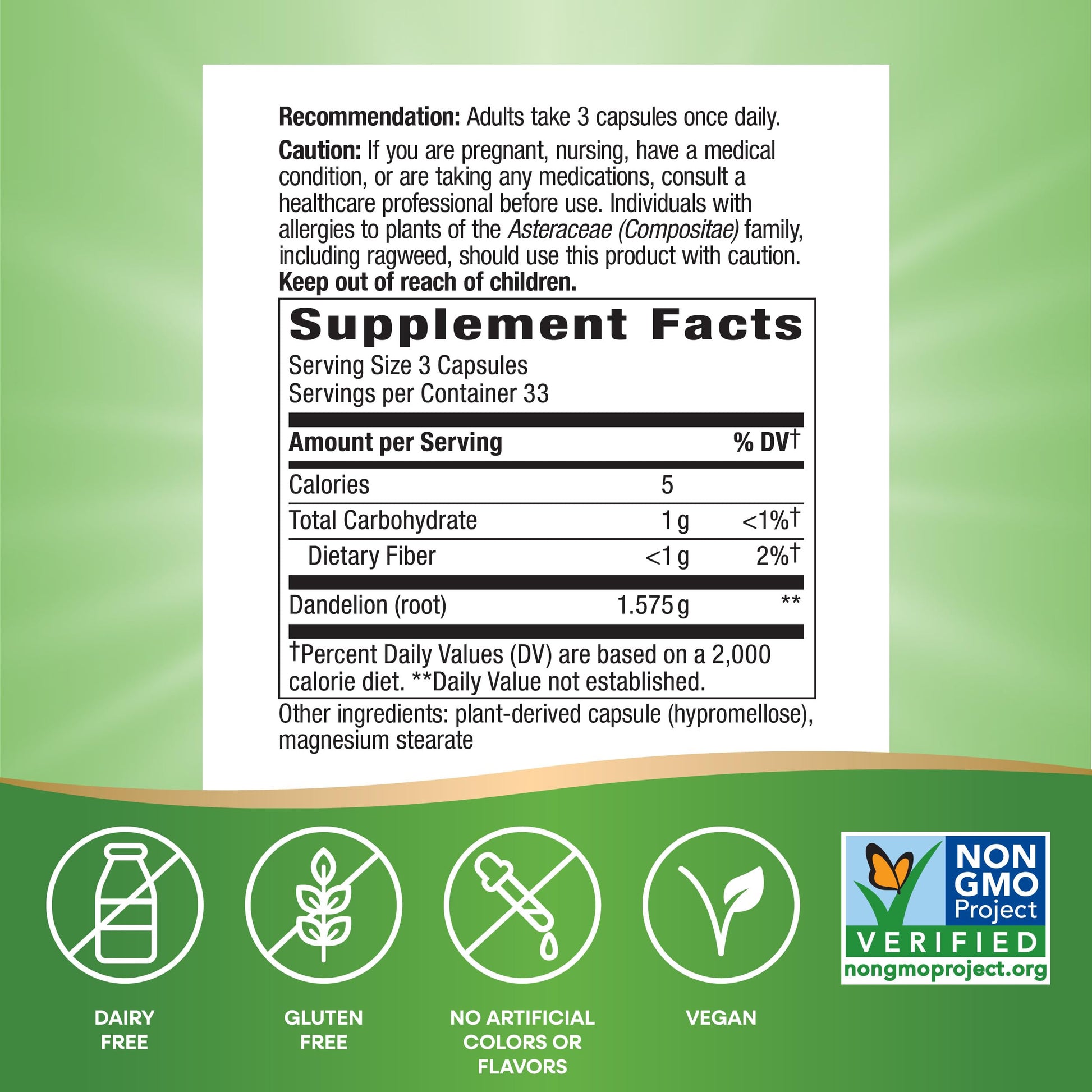 Nature's Way Dandelion Root, Traditional Diuretic Herb*, Vegan Dandelion Root Capsules, 100 Count (Packaging May Vary)