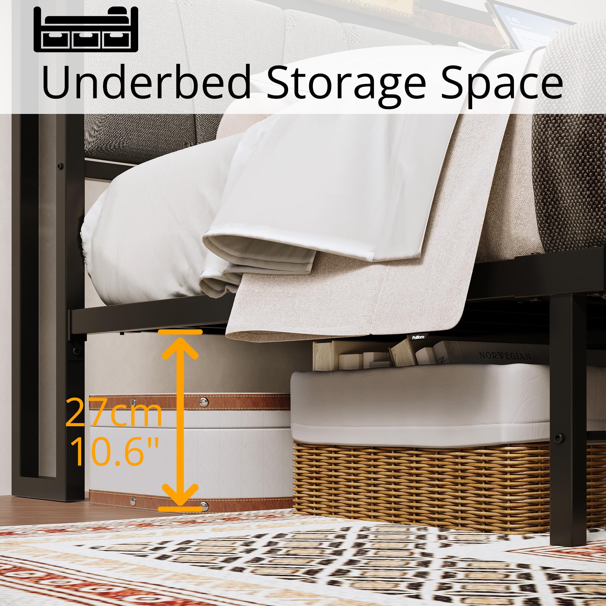 LIKIMIO King Size Bed Frame, Storage Headboard with Charging Station, Solid and Stable, Noise Free, No Box Spring Needed, Easy Assembly