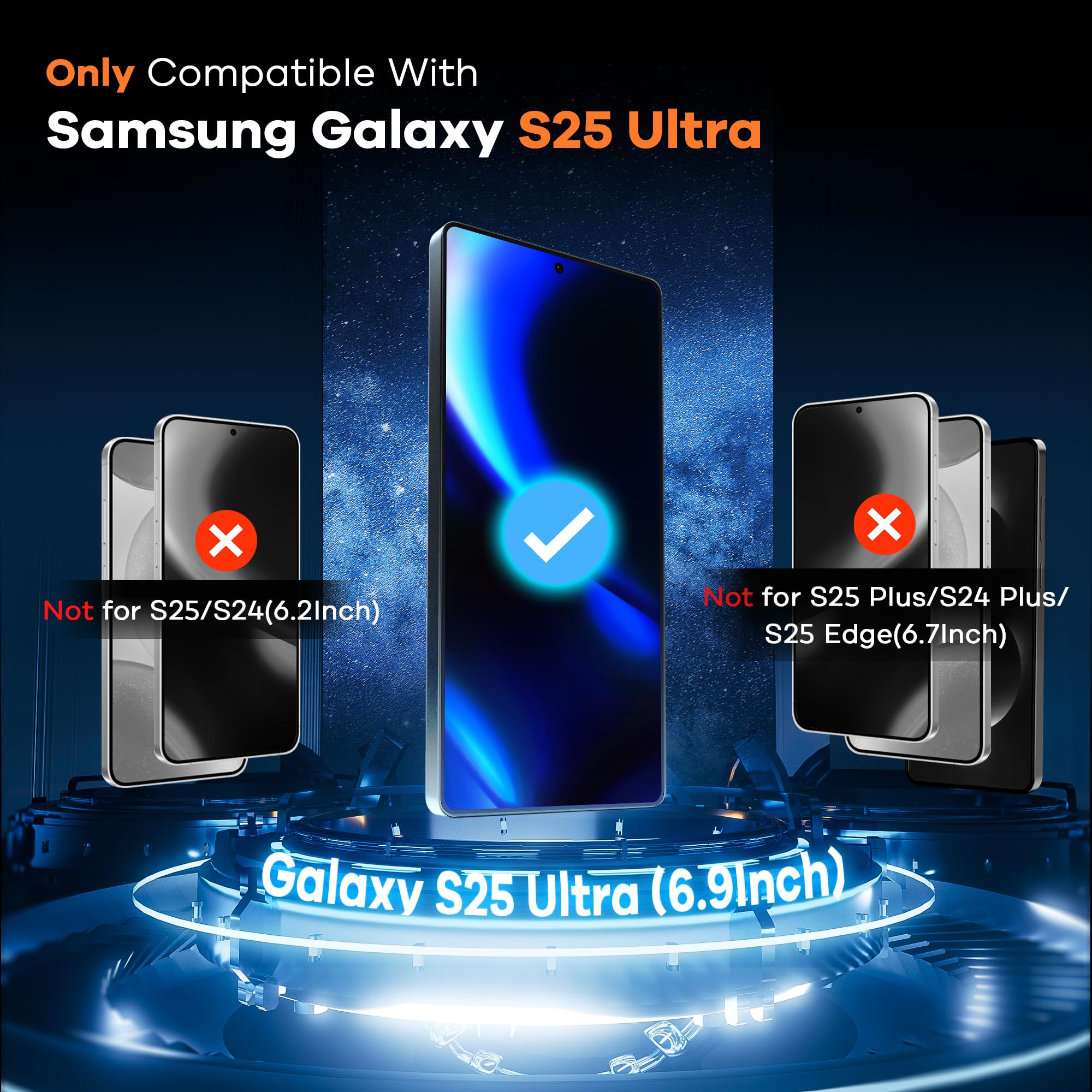 AACL 3-Pack for Samsung Galaxy S25 Ultra Screen Protector Tempered Glass, 9H Glass for S25 Ultra Screen Protector 5G, [Fast Alignment Tool] [Bubble Free] [6.9 Inch]