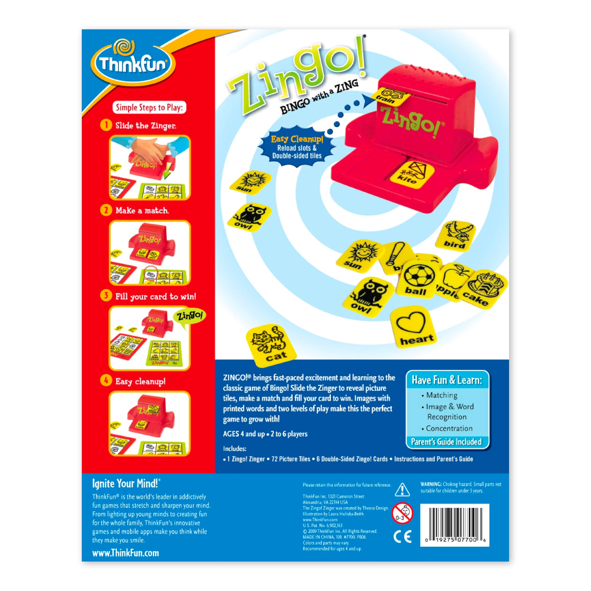 ThinkFun Zingo Bingo Award Winning Preschool Game for Pre-Readers and Early Readers Age 4 and Up - One of the Most Popular Board Games for Boys and Girls and their Parents (97700)
